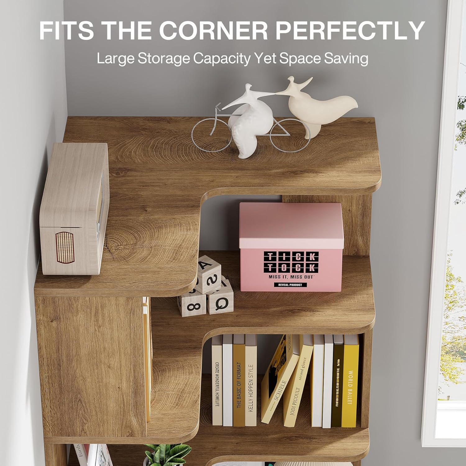 65" Tall L - Shaped Bookshelf, 6 - Tier Corner Bookcase Display Rack with Anti - Drop Panel Tribesigns