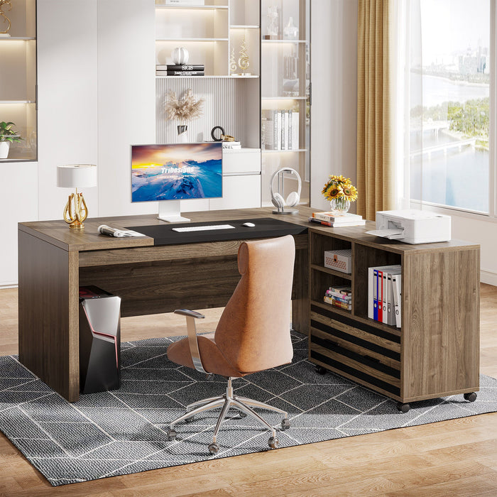 66.2" L-Shaped Executive Desk, Computer Desk with Mobile File Cabinet Tribesigns