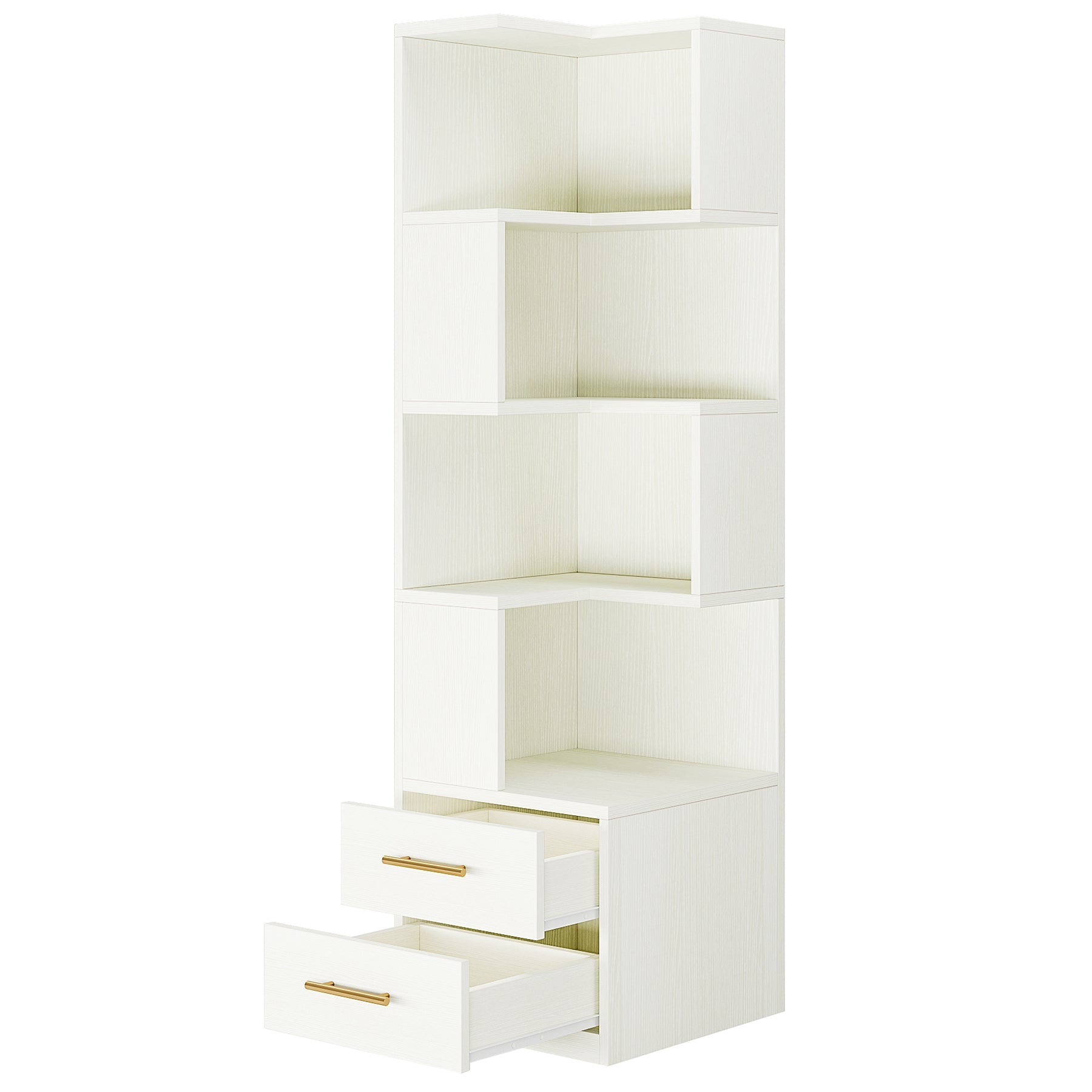 66.9" L - Shaped Bookshelf, Corner Bookcase With 5 - Tier Shelf And 2 Drawers Tribesigns