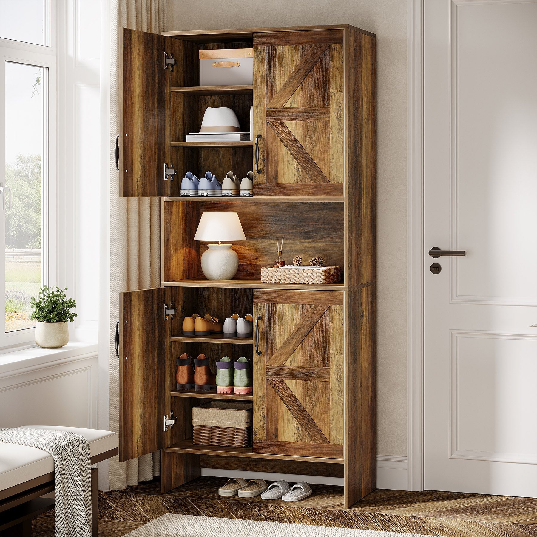 67.52" Shoe Cabinet, 7 - Tier Shoe Organizer with Doors and Adjustable Shelves Tribesigns