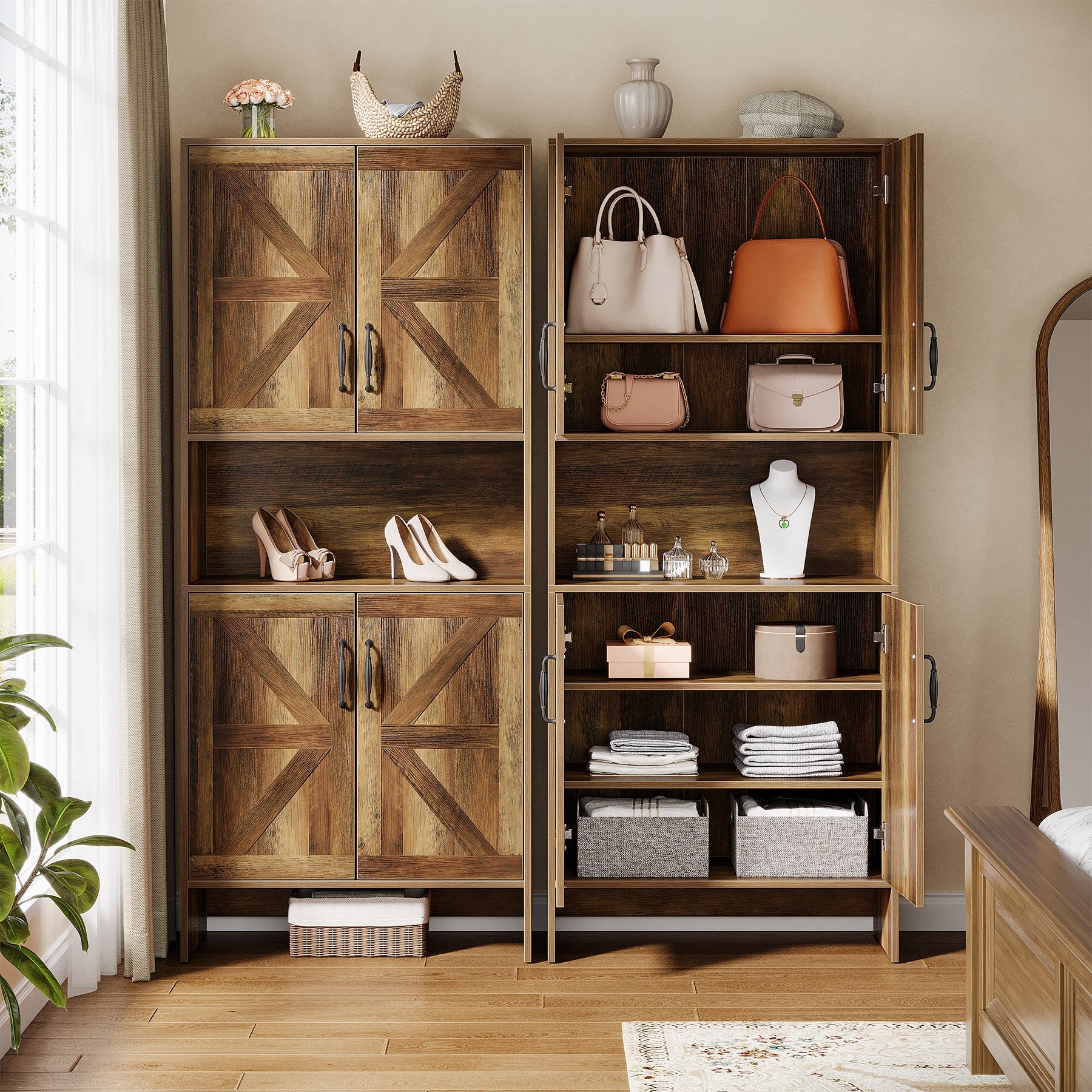 67.52" Shoe Cabinet, 7 - Tier Shoe Organizer with Doors and Adjustable Shelves Tribesigns