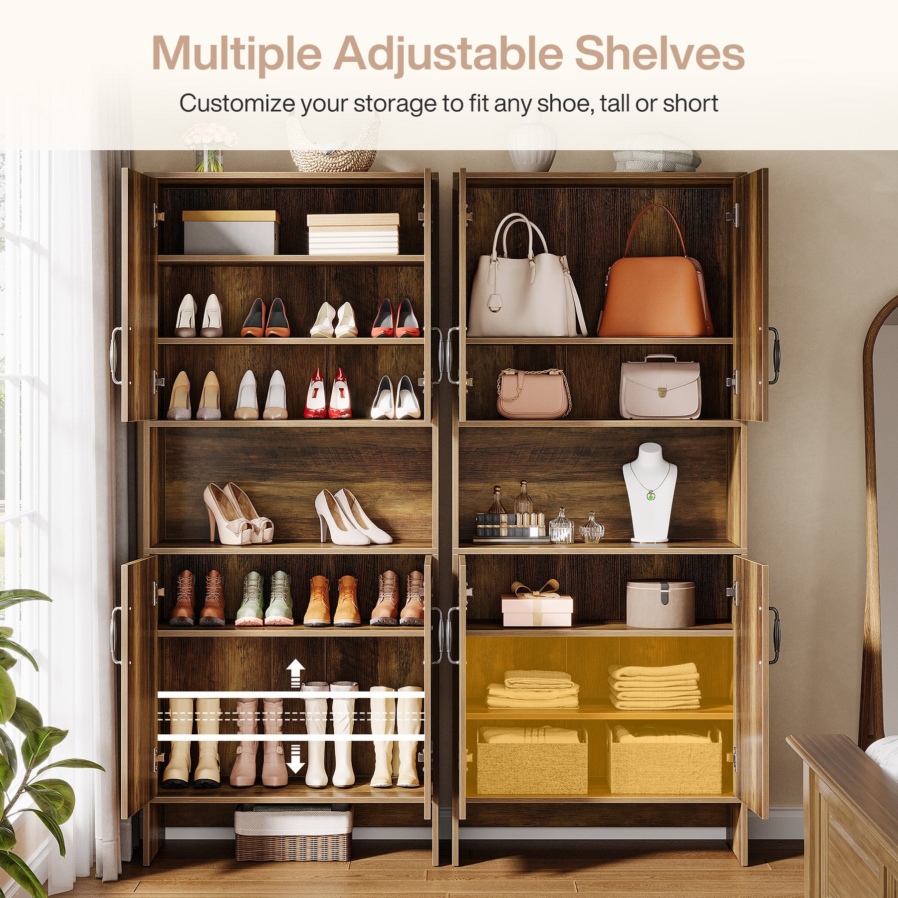 67.52" Shoe Cabinet, 7 - Tier Shoe Organizer with Doors and Adjustable Shelves Tribesigns