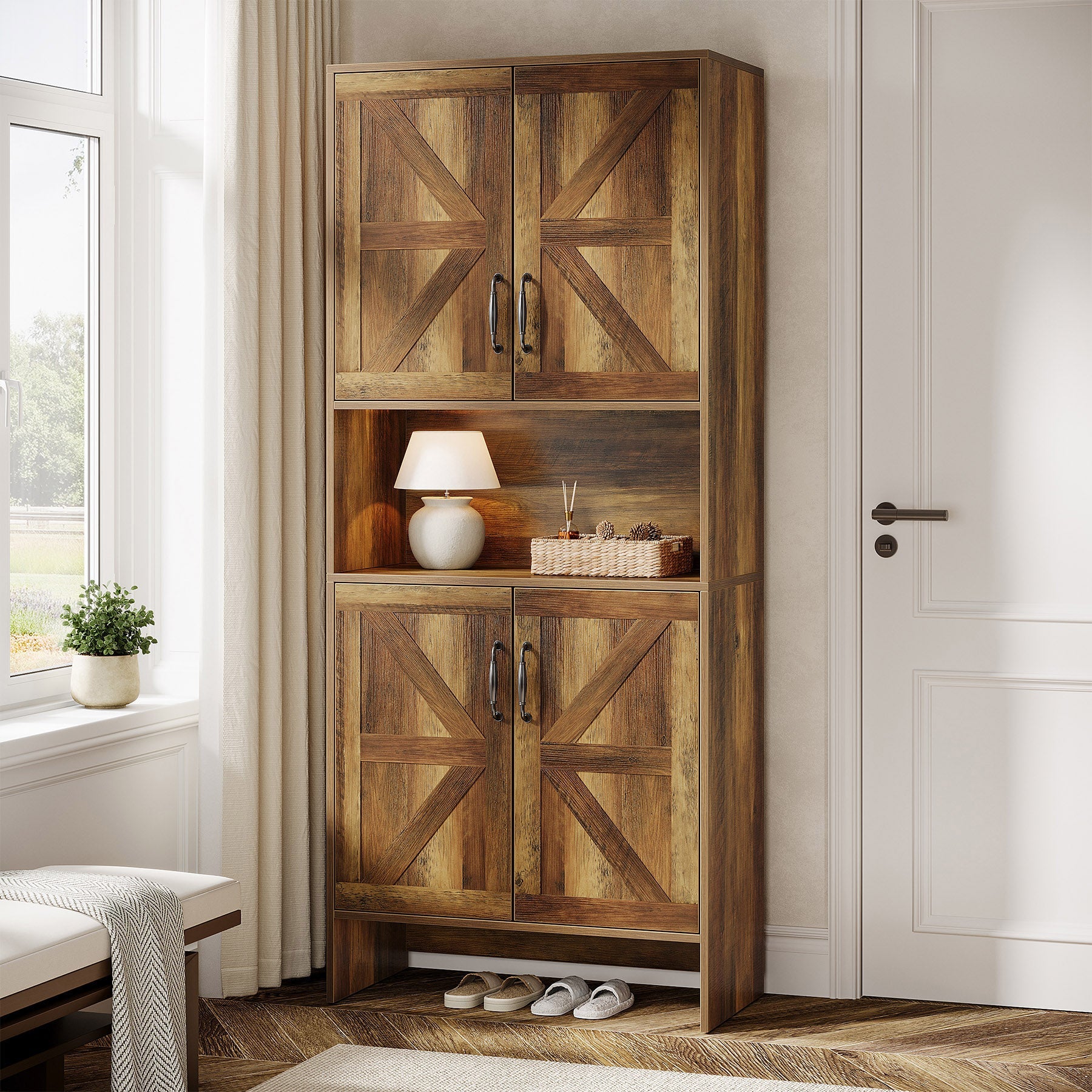 67.52" Shoe Cabinet, 7 - Tier Shoe Organizer with Doors and Adjustable Shelves Tribesigns