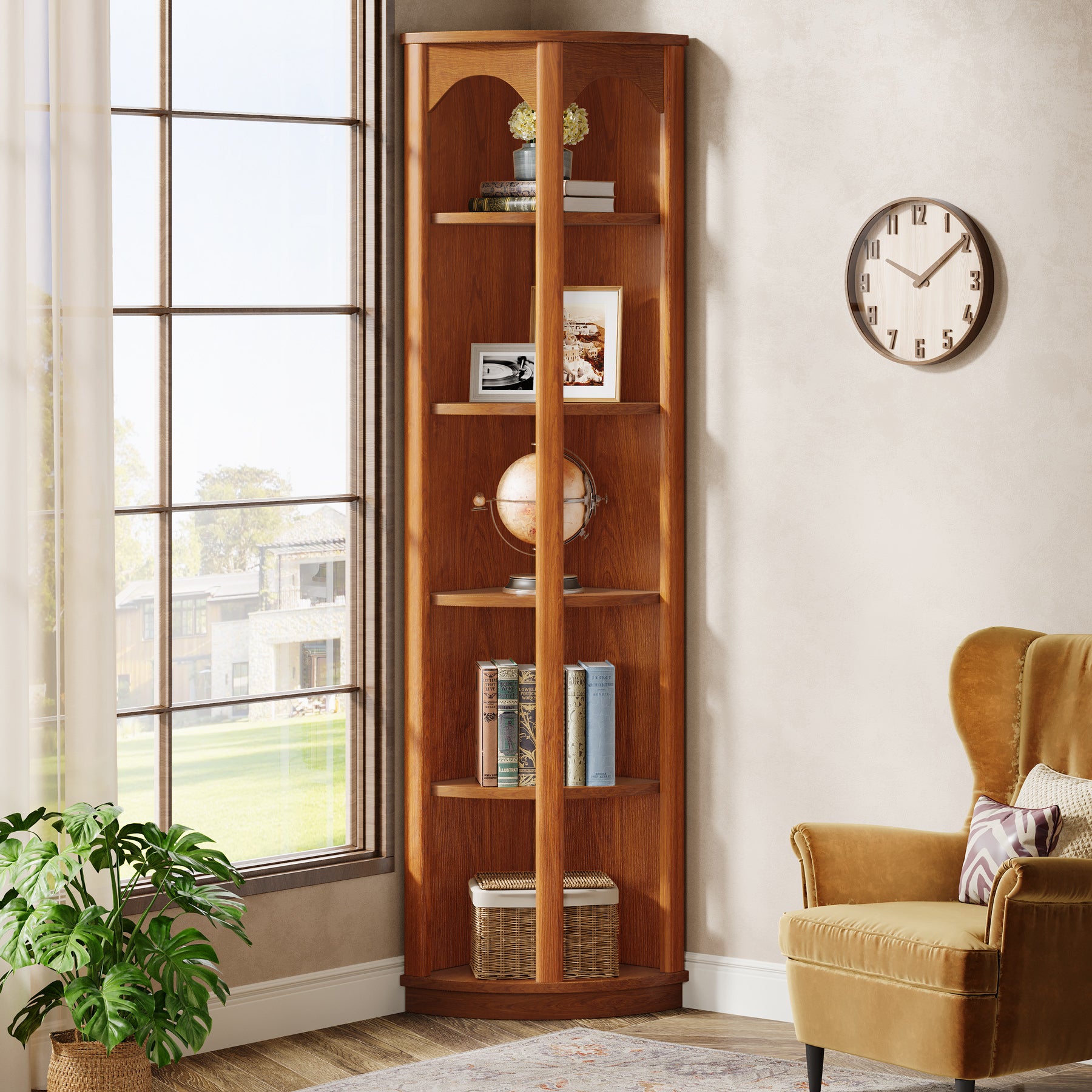 67" Corner Shelf, 5-Tier Bookcase Storage Rack with Unique Shape