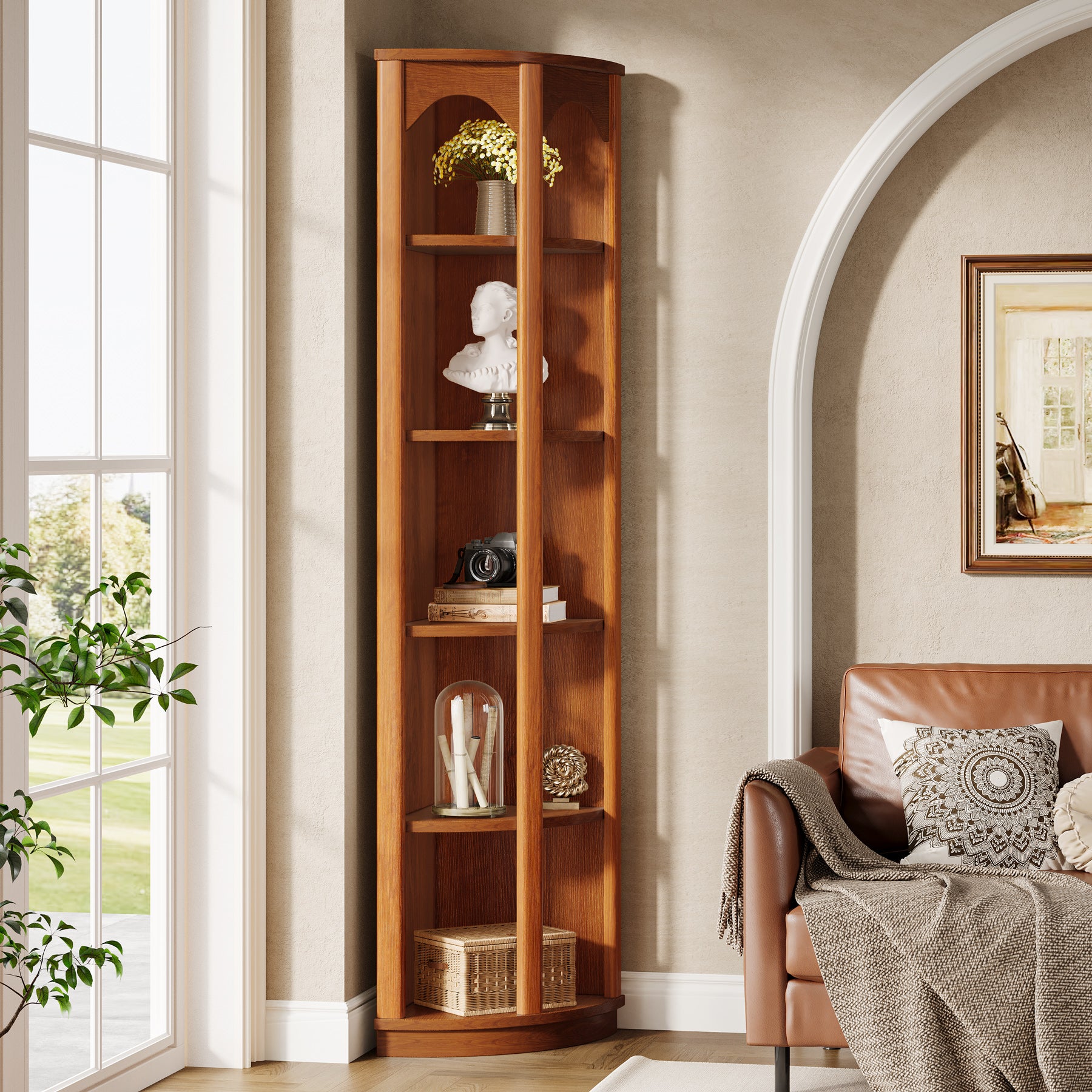 67" Corner Shelf, 5-Tier Bookcase Storage Rack with Unique Shape