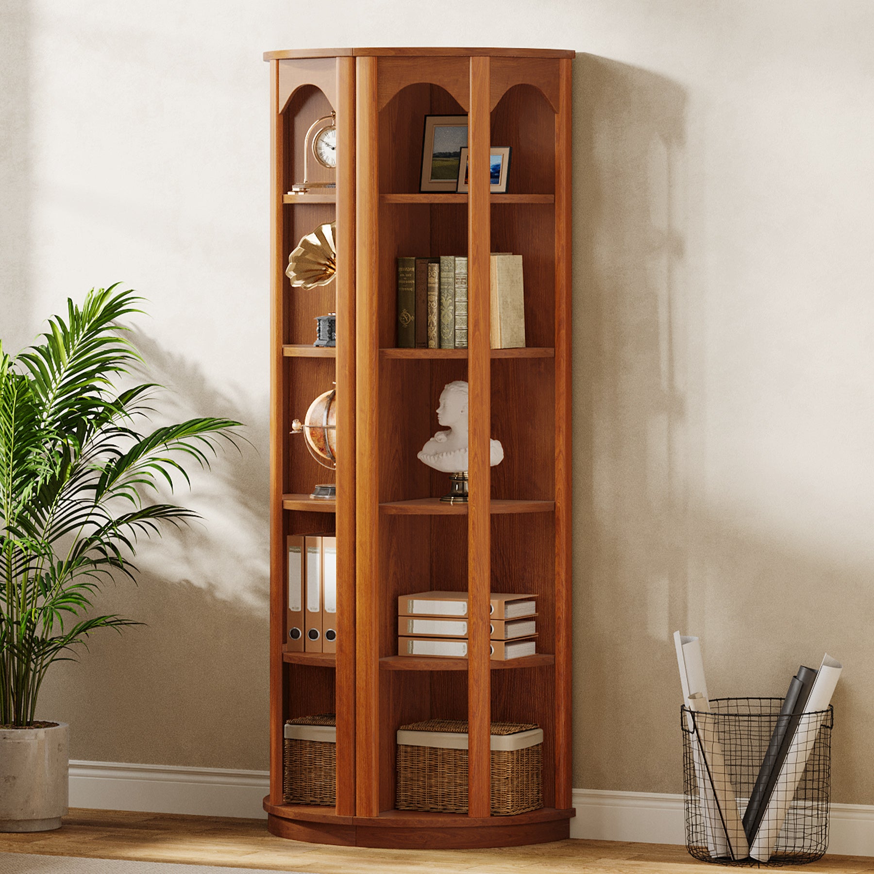 67" Corner Shelf, 5-Tier Bookcase Storage Rack with Unique Shape