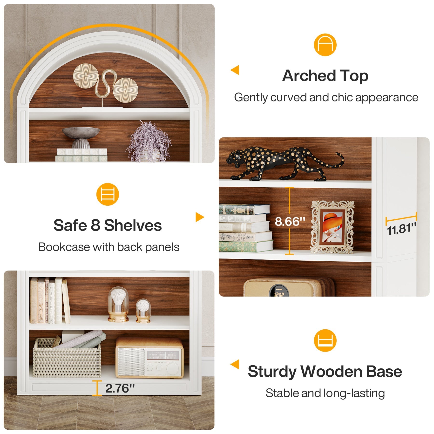 6/8 - Tier Tall Bookshelf, Wooden Arched Bookcase Display Shelving Unit Tribesigns