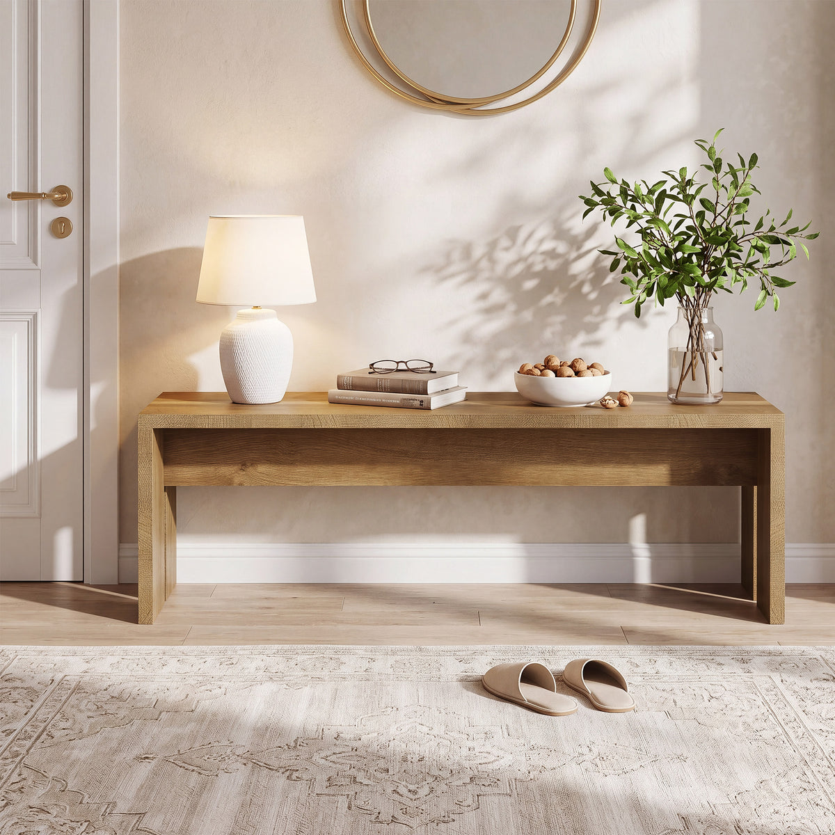 55" Entryway Bench, Modern Shoe Bench End of Bed Bench for Living Room, Bedroom
