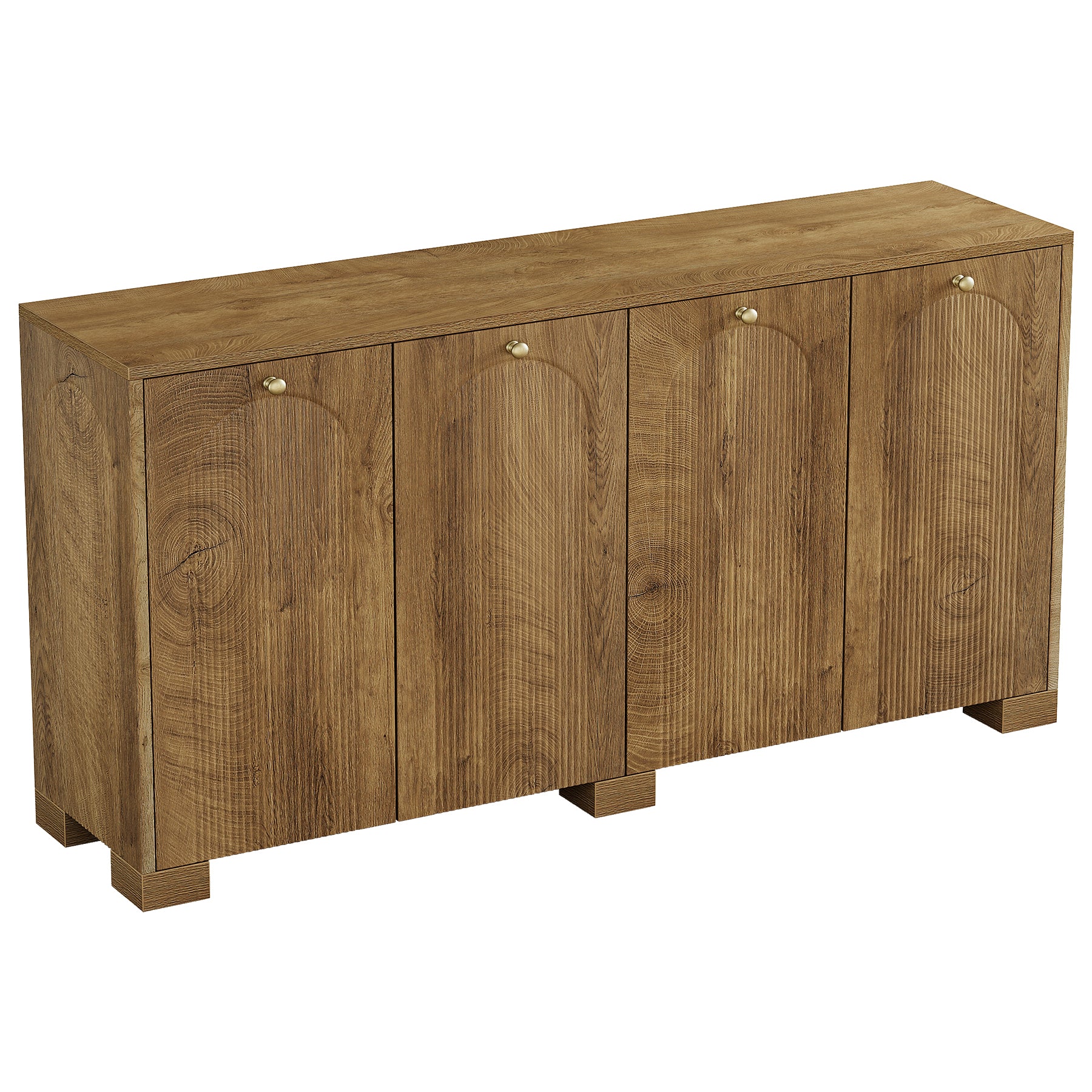 59" Sideboard Buffet Cabinet, Fluted Buffet Table with 4 Doors & Shelves