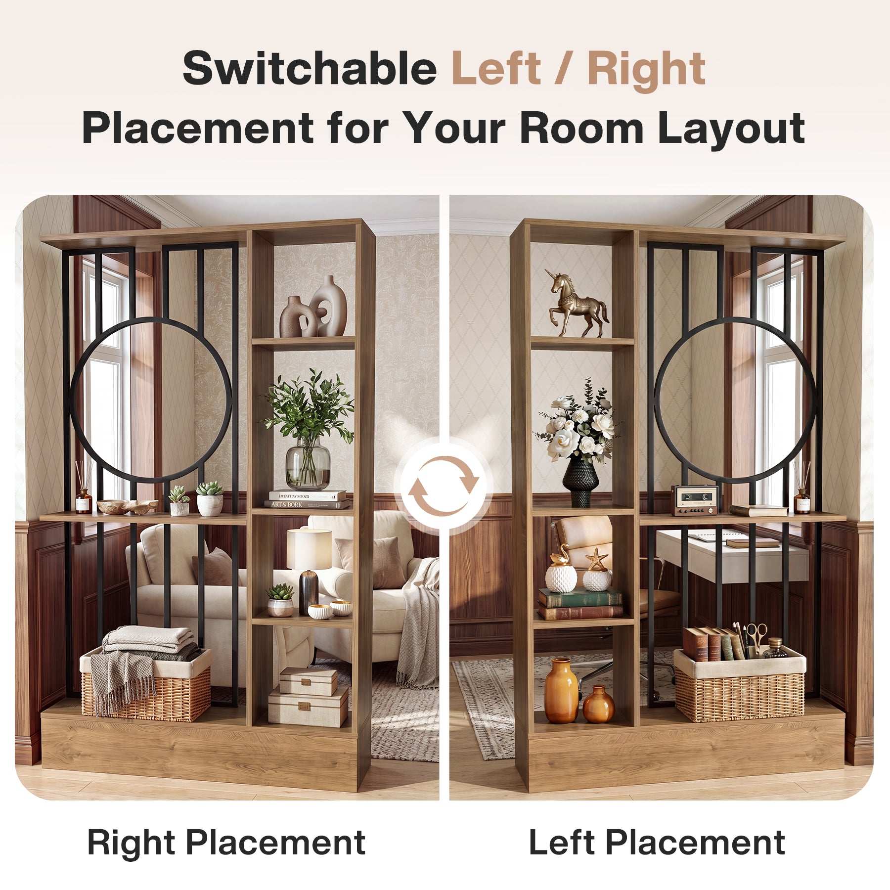 70.8" Wall Room Divider, Free-Standing Room Partition with Shelves