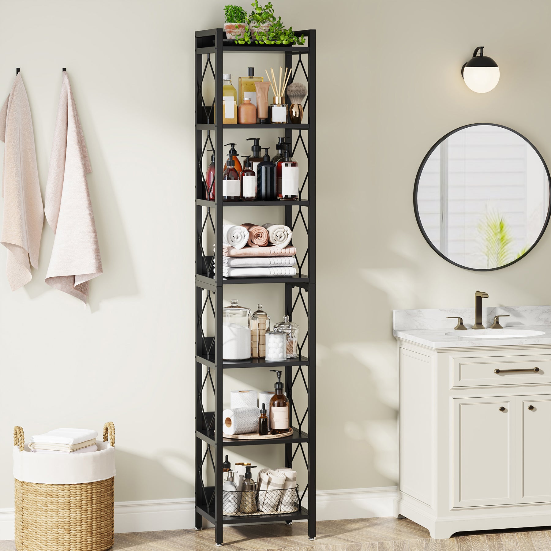 78.7” Tall Narrow Bookshelf, Slim Display Shelf for Home Office & Small Areas