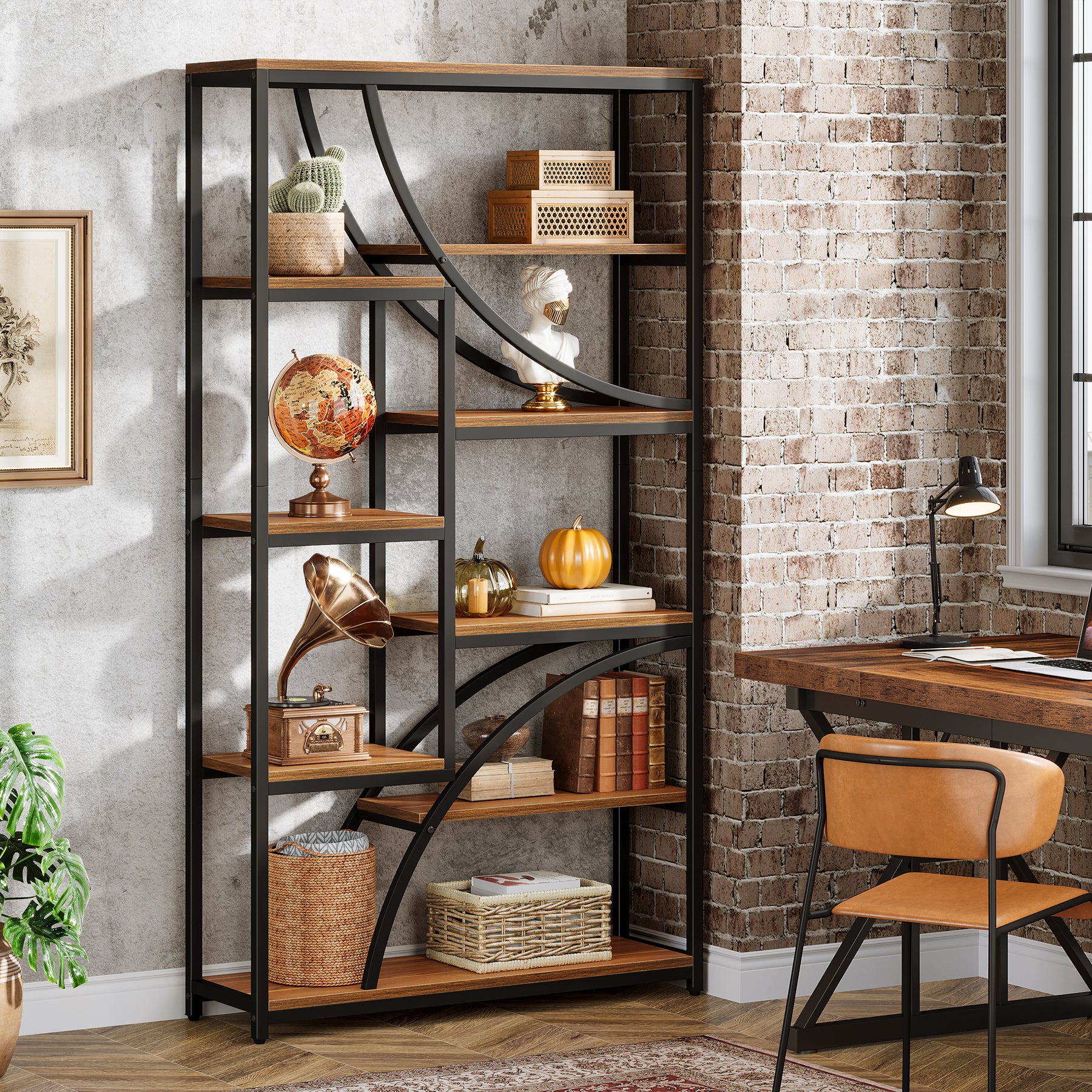 9-Tier Bookcase, 70.87" Industrial Etagere Bookshelf with Open Shelf