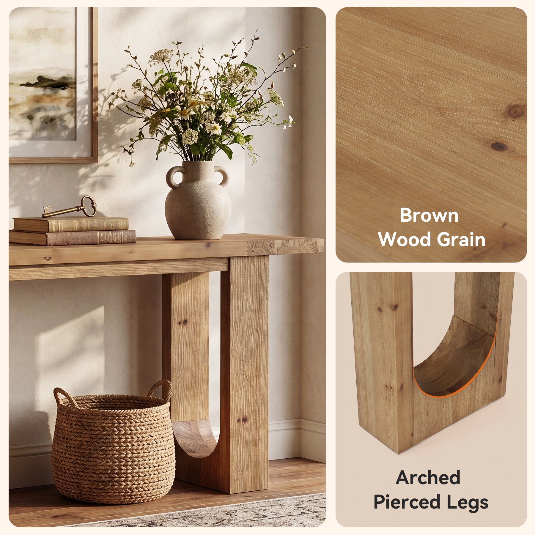 78.74" Solid Wood Console Table, Long Entryway Table with Hollow U-shaped Base