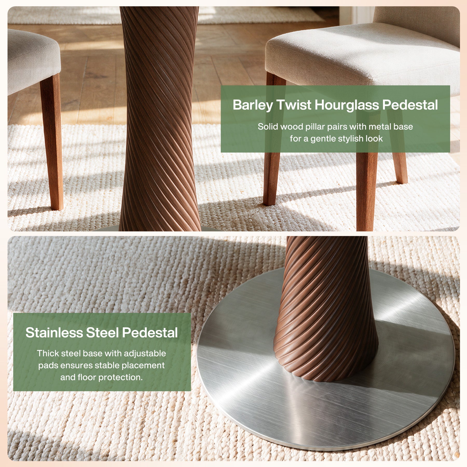 31.5” Round Dining Table, Solid Wood Kitchen Table with Hourglass Pedestal for 2