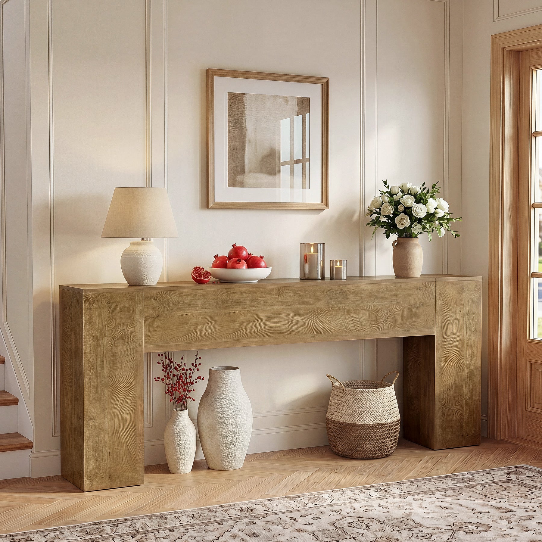 79" Extra Long Console Table, Farmhouse Sofa Table with Double Pedestal Base for Entryway & Living Room