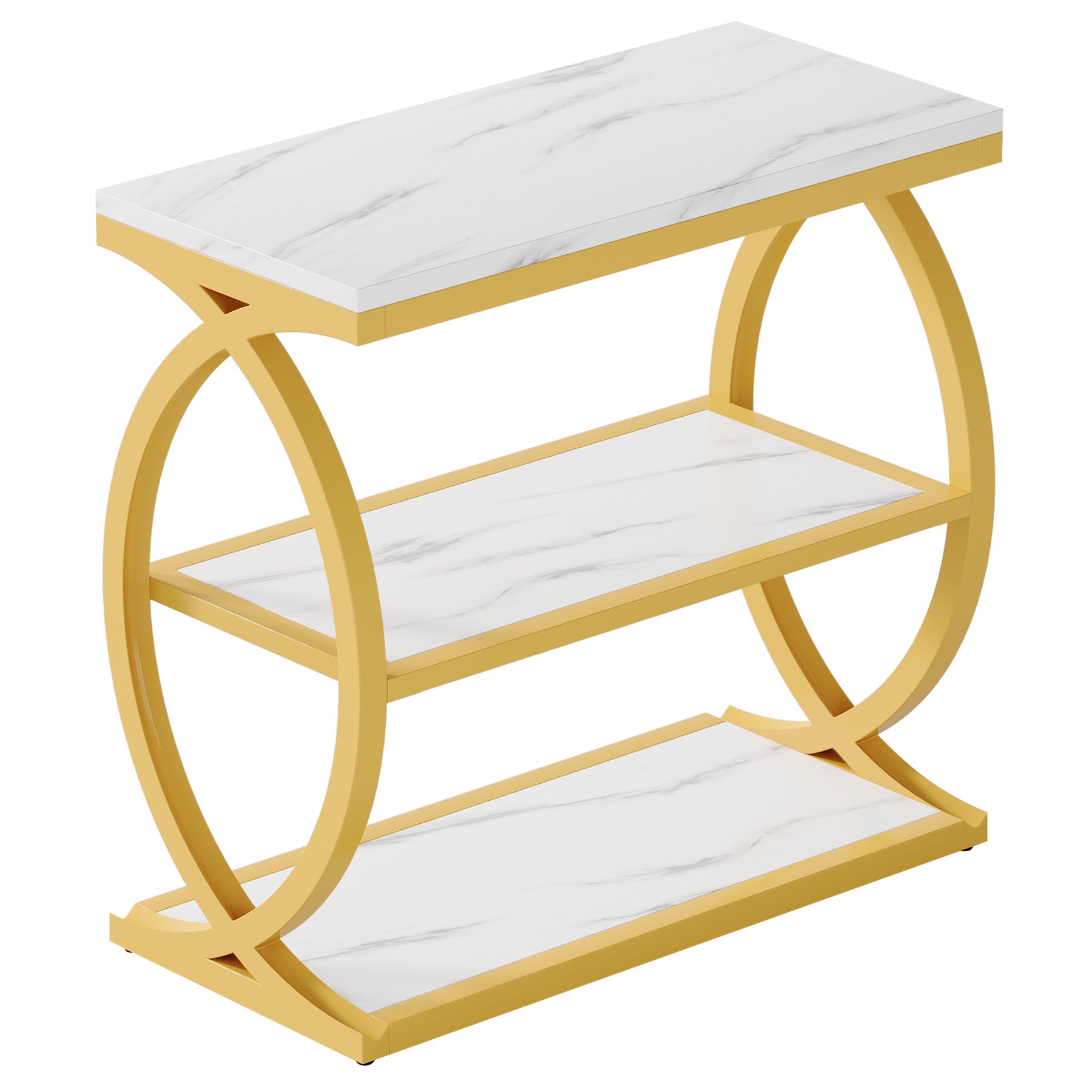 23.6" End Table, Narrow 3-Tier Side Table with Oval Metal Frame
