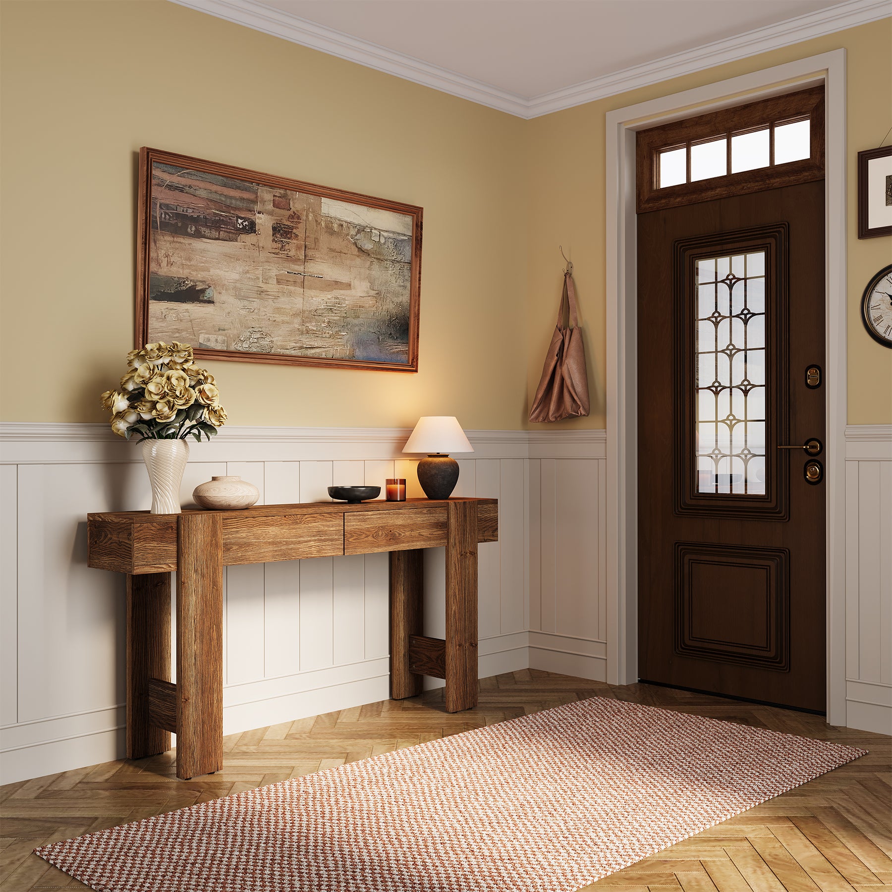 Solid Wood Console Table, 63" Long Entryway Table with 2 Drawers