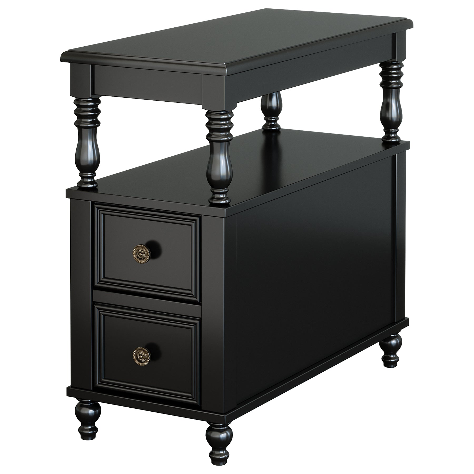 23.6" End Table, Solid Wood Accent Nightstand Bedside Table with Double Drawer