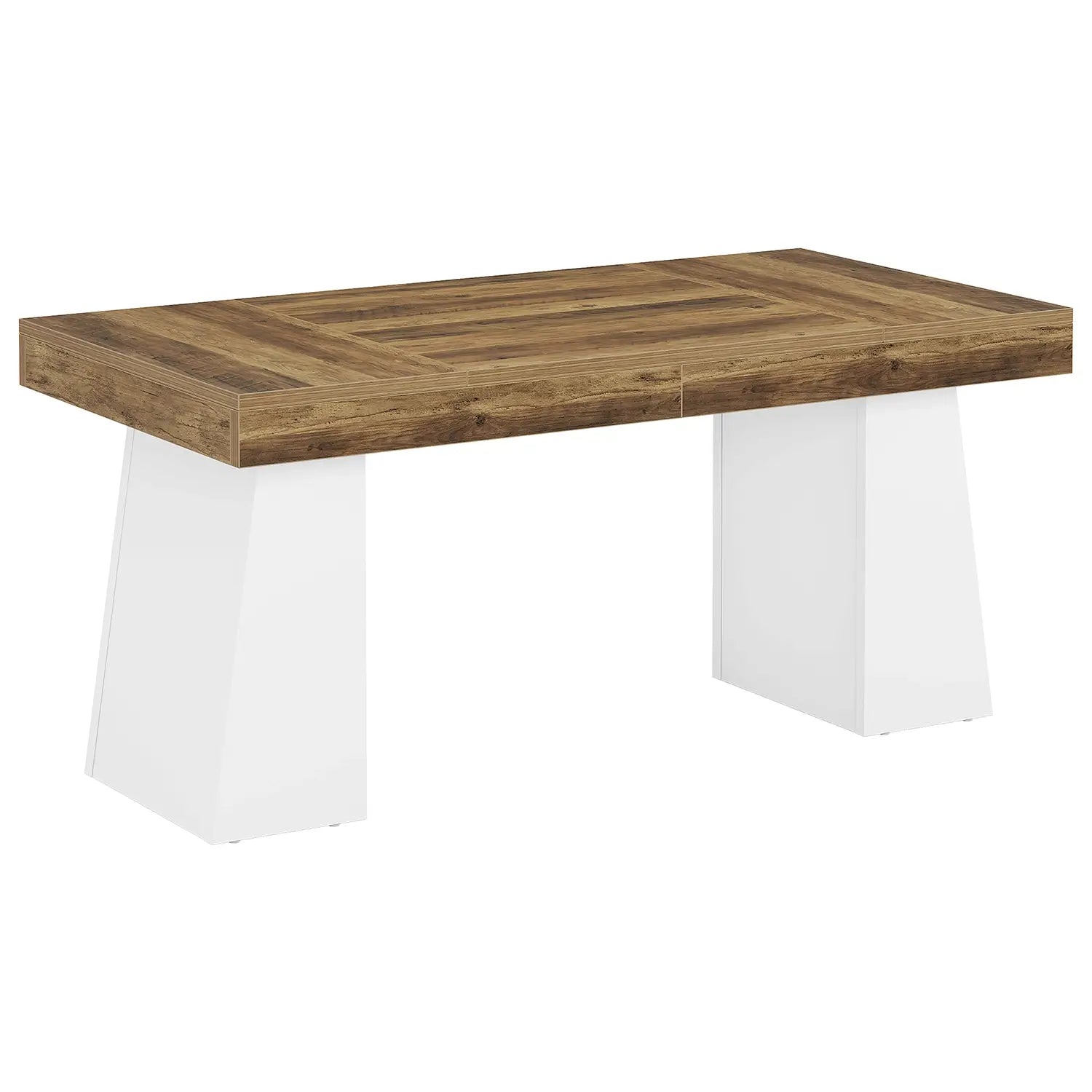 55" Executive Desk with Double Trapezoid Base, Modern Wooden Computer Desk for Home Office