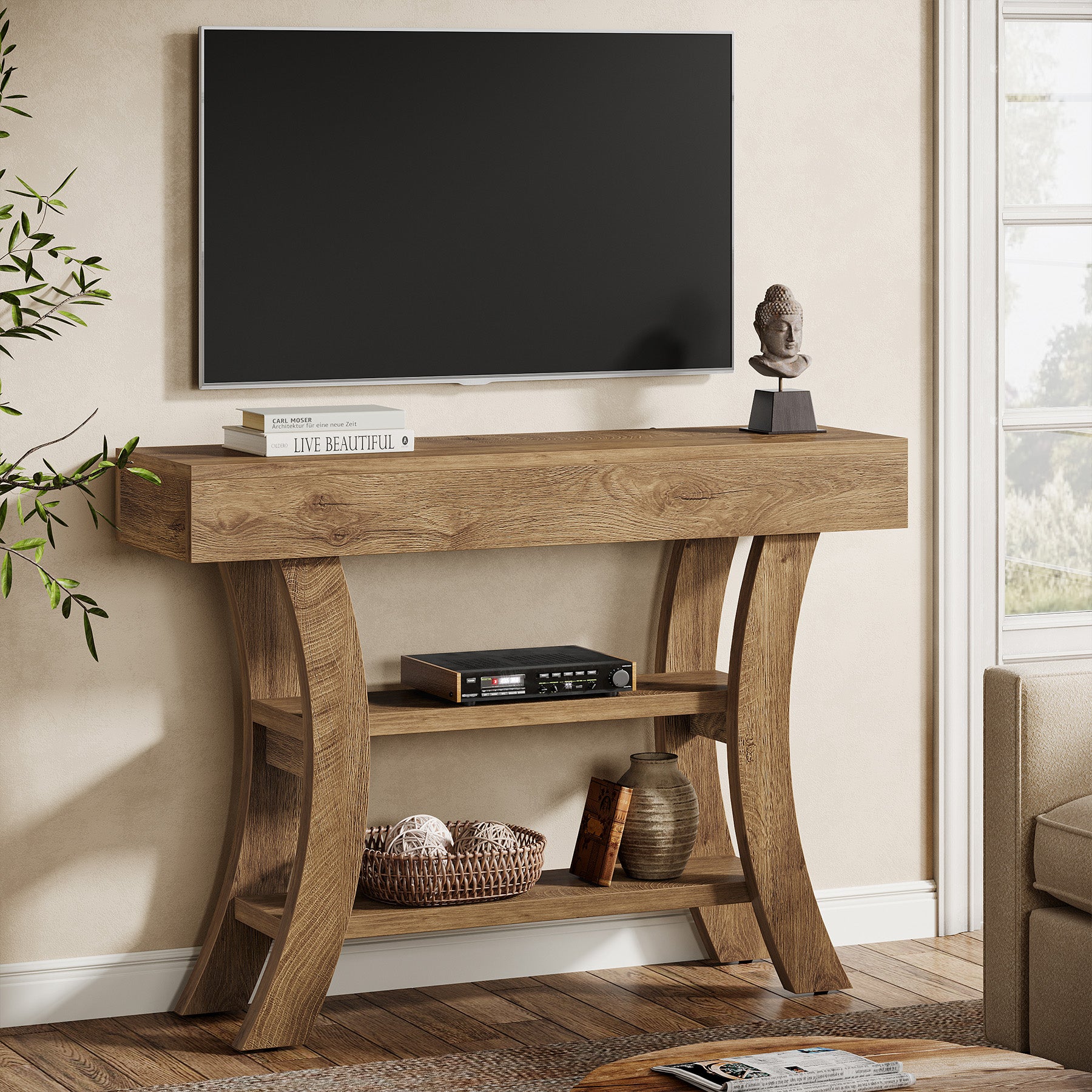 41" Console Table, Sofa Entryway Table with Storage Shelves