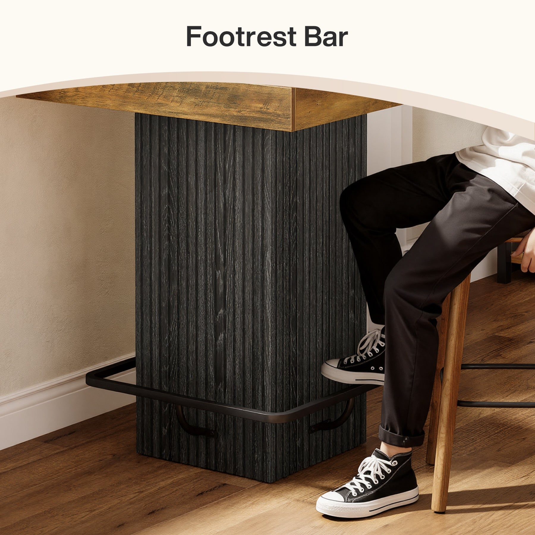 31.5" Bar Table, Square Dining Table Counter Height Table with Metal Footrest