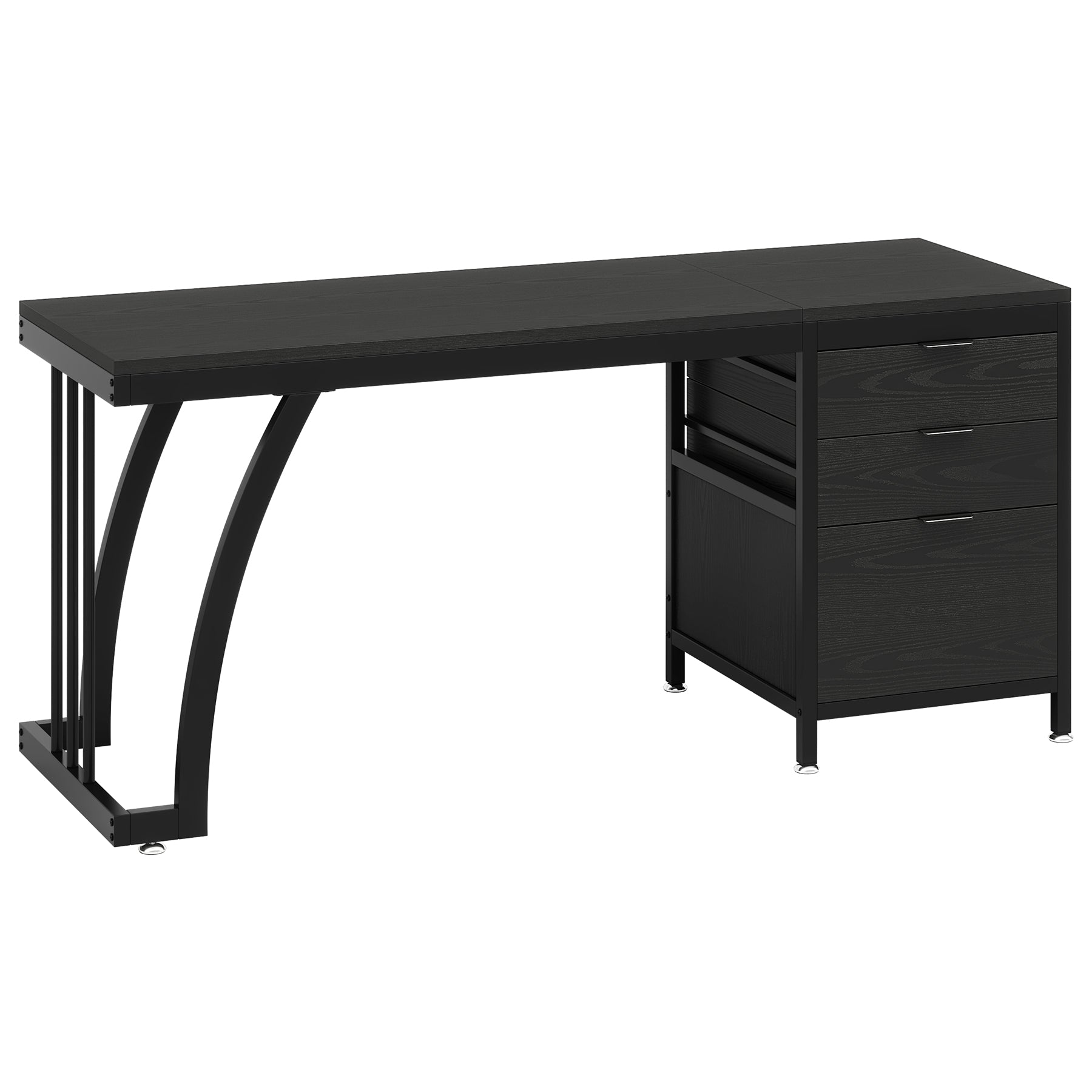 Industrial Computer Desk, 59" Study Desk with Reversible Drawer Cabinet