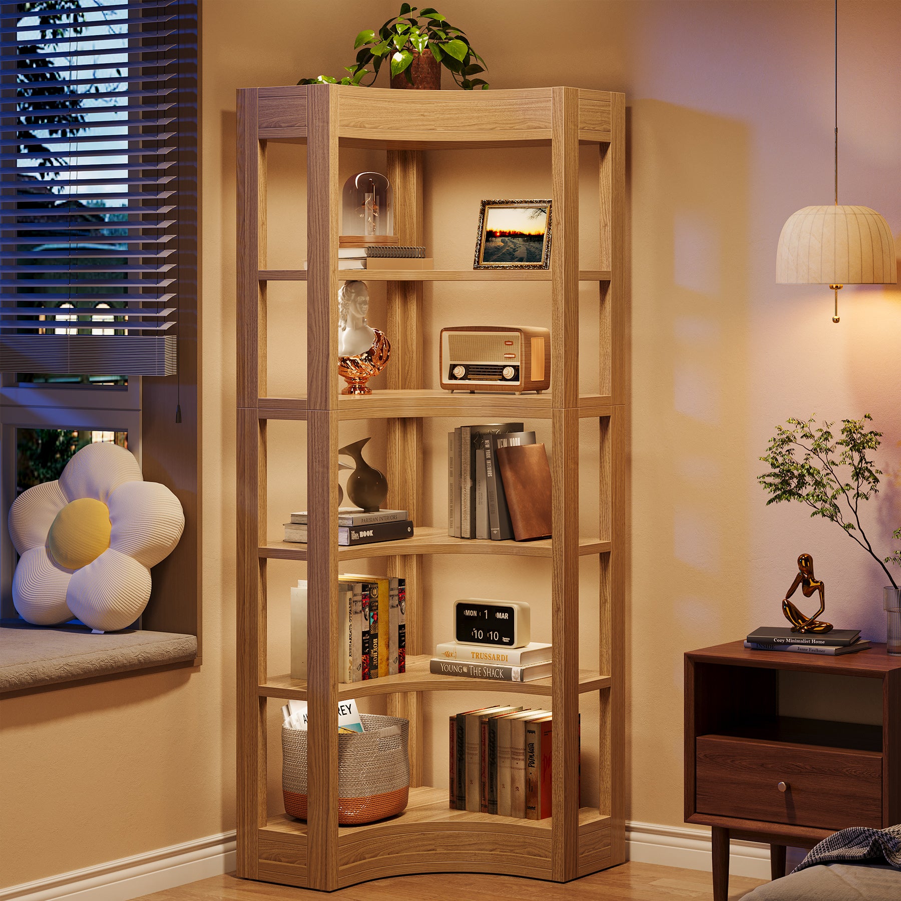 71" Corner Shelf, L-Shaped Bookcase 6-Tier Bookshelf for Home Office