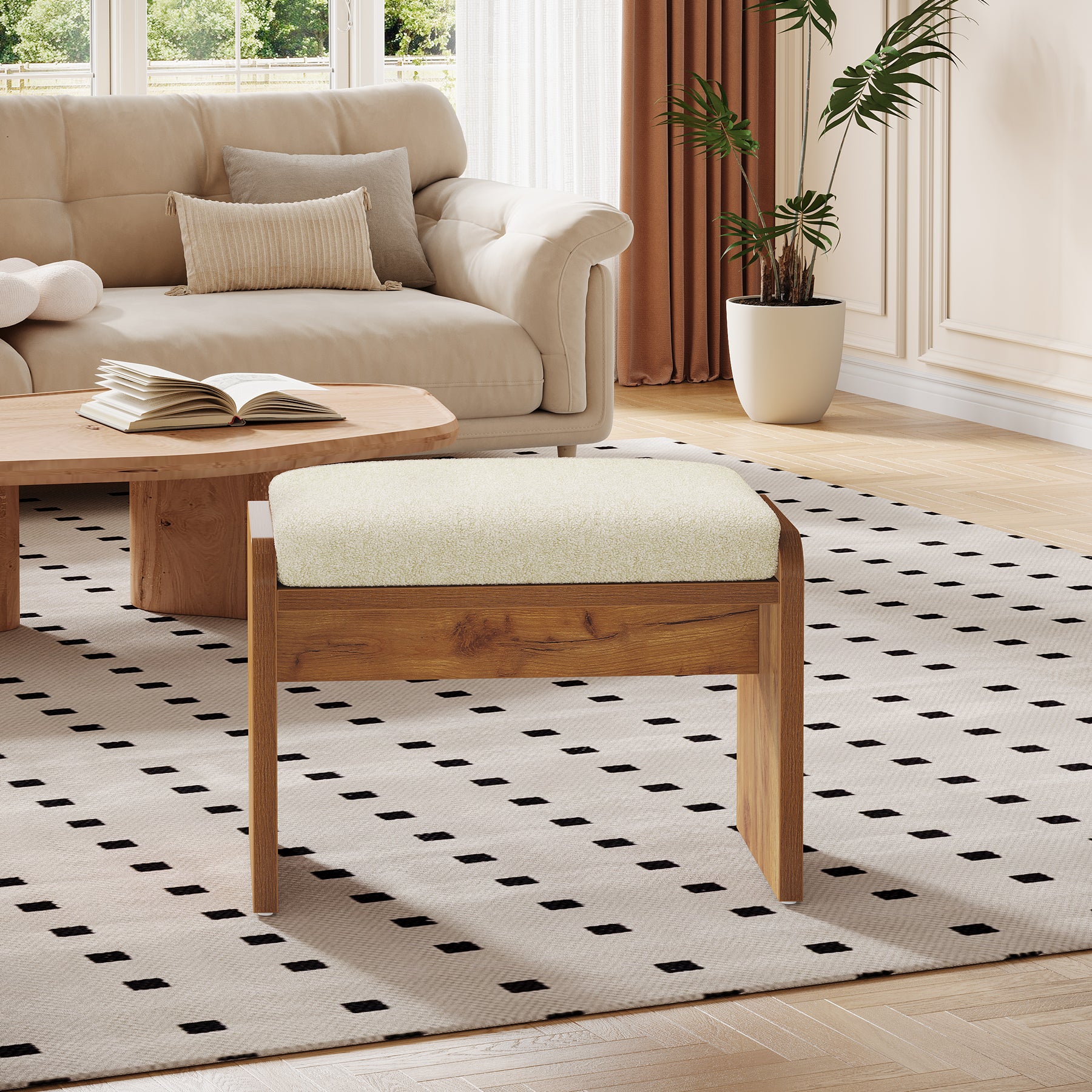 Vanity Stool, Modern Upholstered Ottoman Bench with Removable Cushion