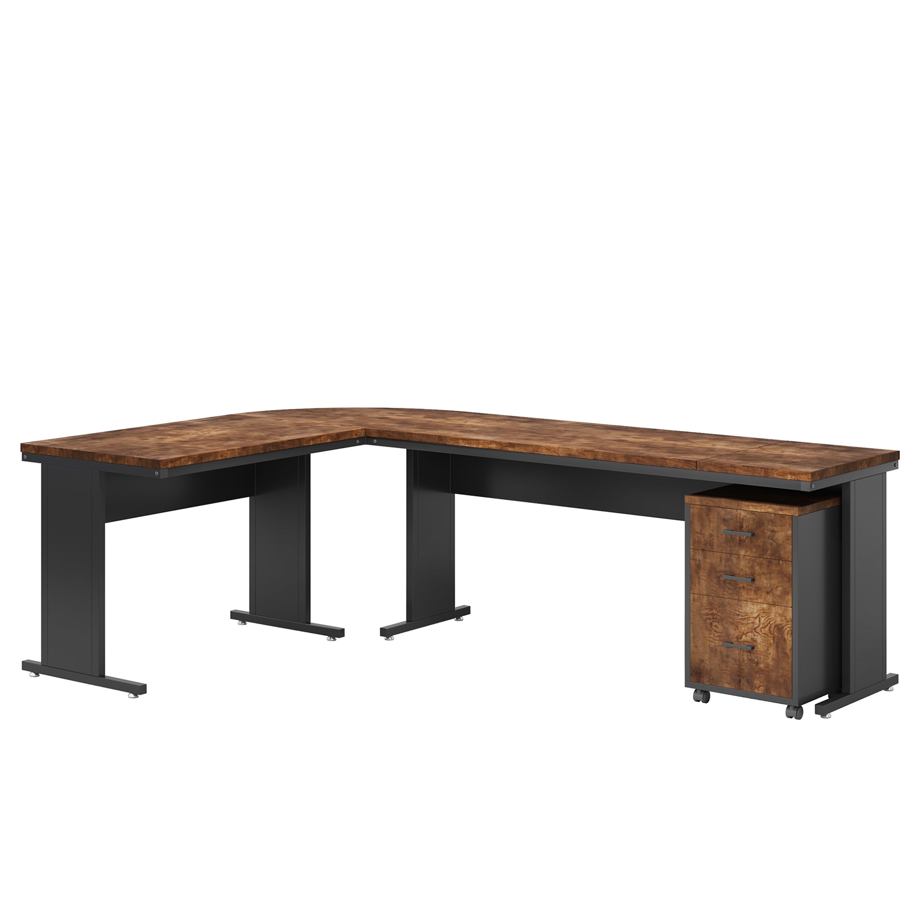 83" L-Shaped Desk, Industrial Corner Executive Desk with Mobile File Cabinet