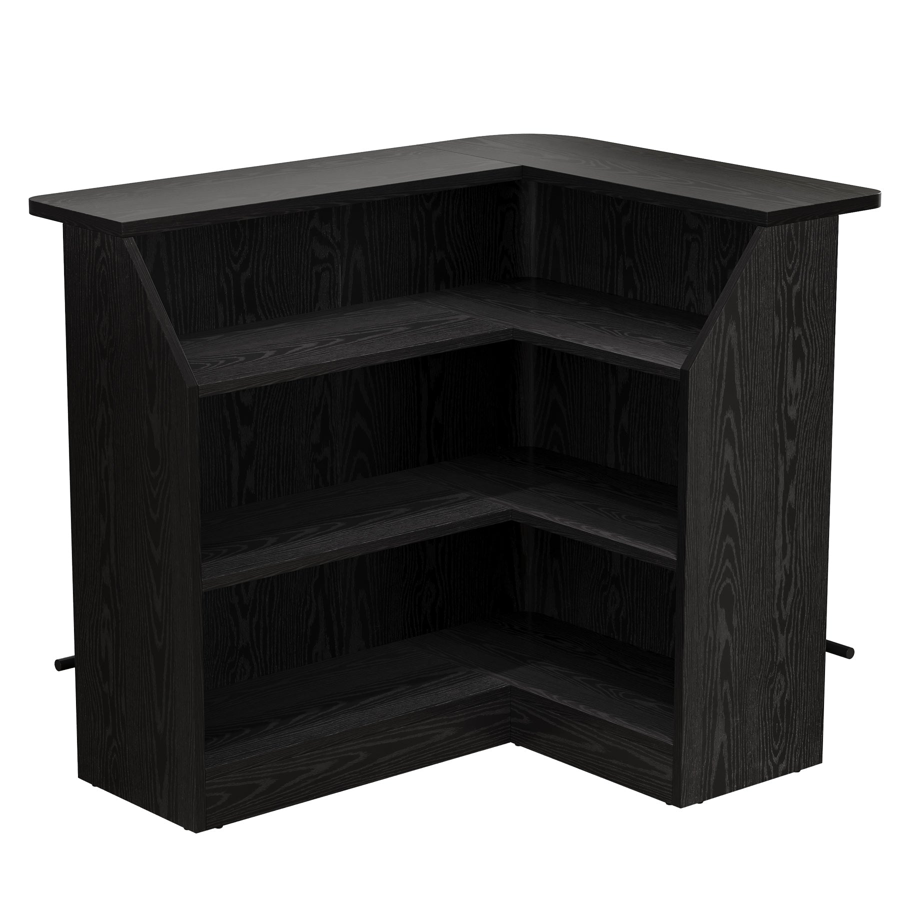 L-Shaped Home Bar Unit, 4-Tier Fluted Bar Table with Storage Shelves