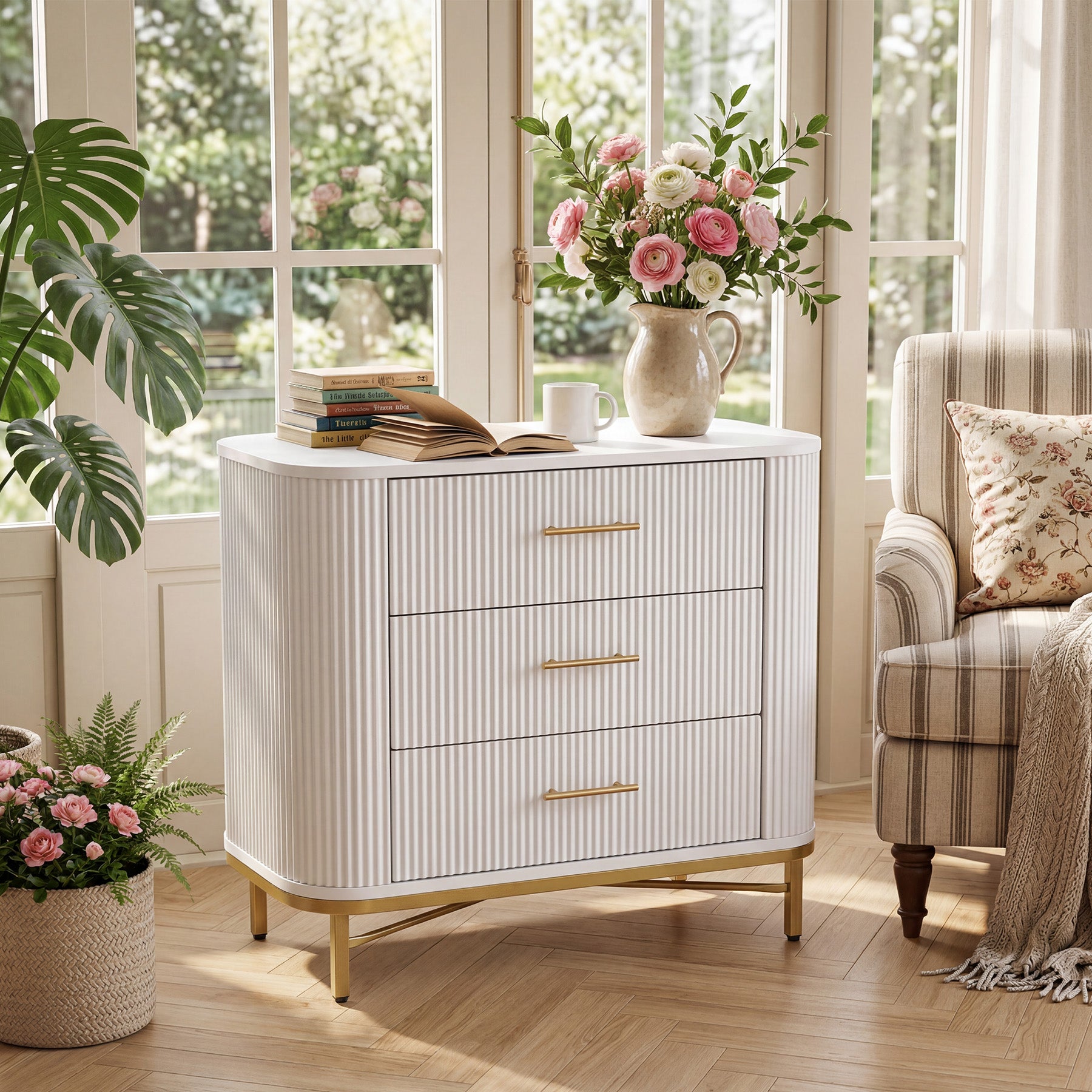 31.5” W Nightstand with 3 Drawers, Modern Bedside Table for Bedroom