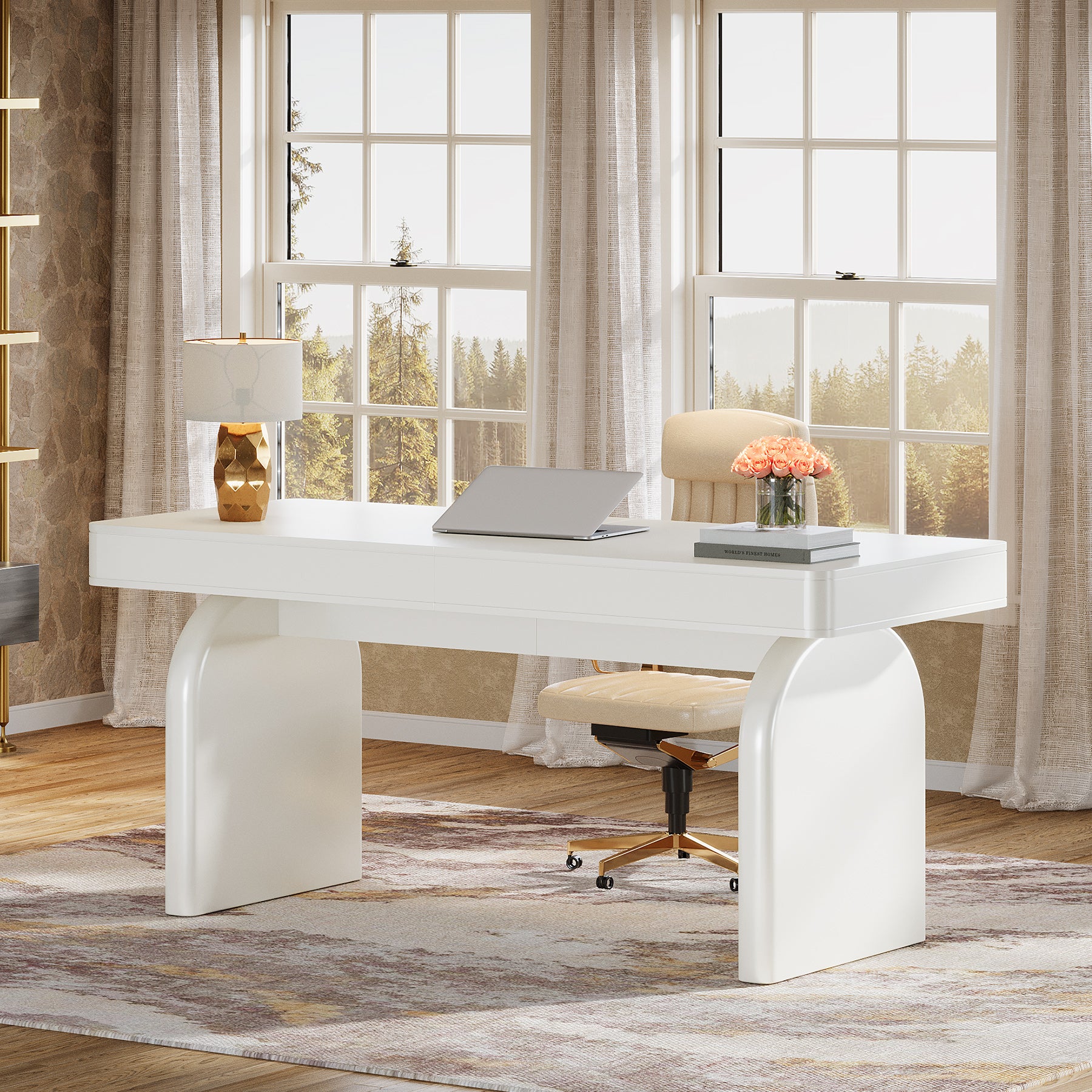 63" Executive Desk, Modern Office Computer Desk with 2 Storage Drawers
