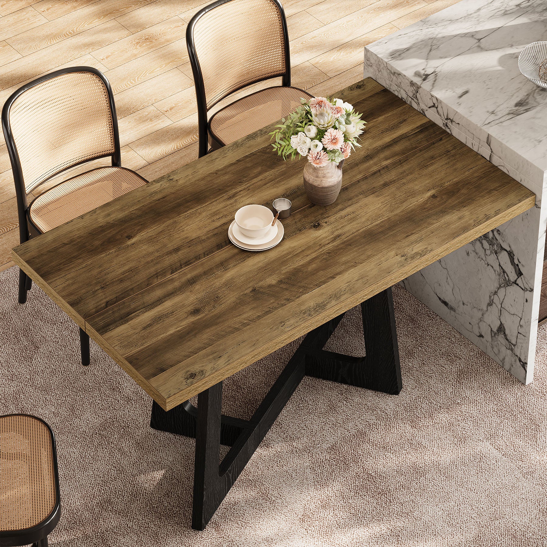 47" Small Dining Table for 2-4 People, Farmhouse Kitchen Table with Sturdy Pedestal Base