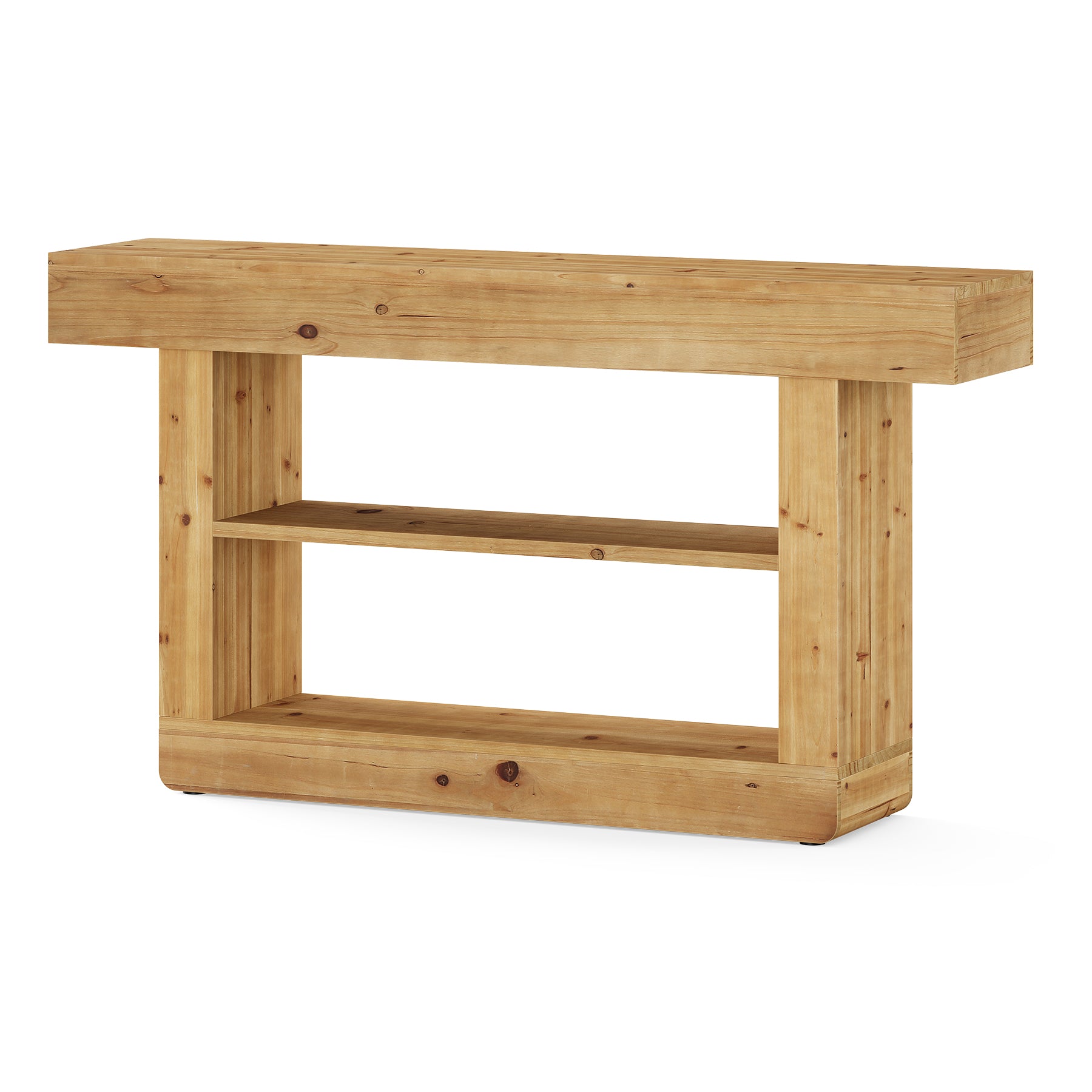 63" Solid Wood Console Table, 3-Tier Sofa Table with Storage for Entryway