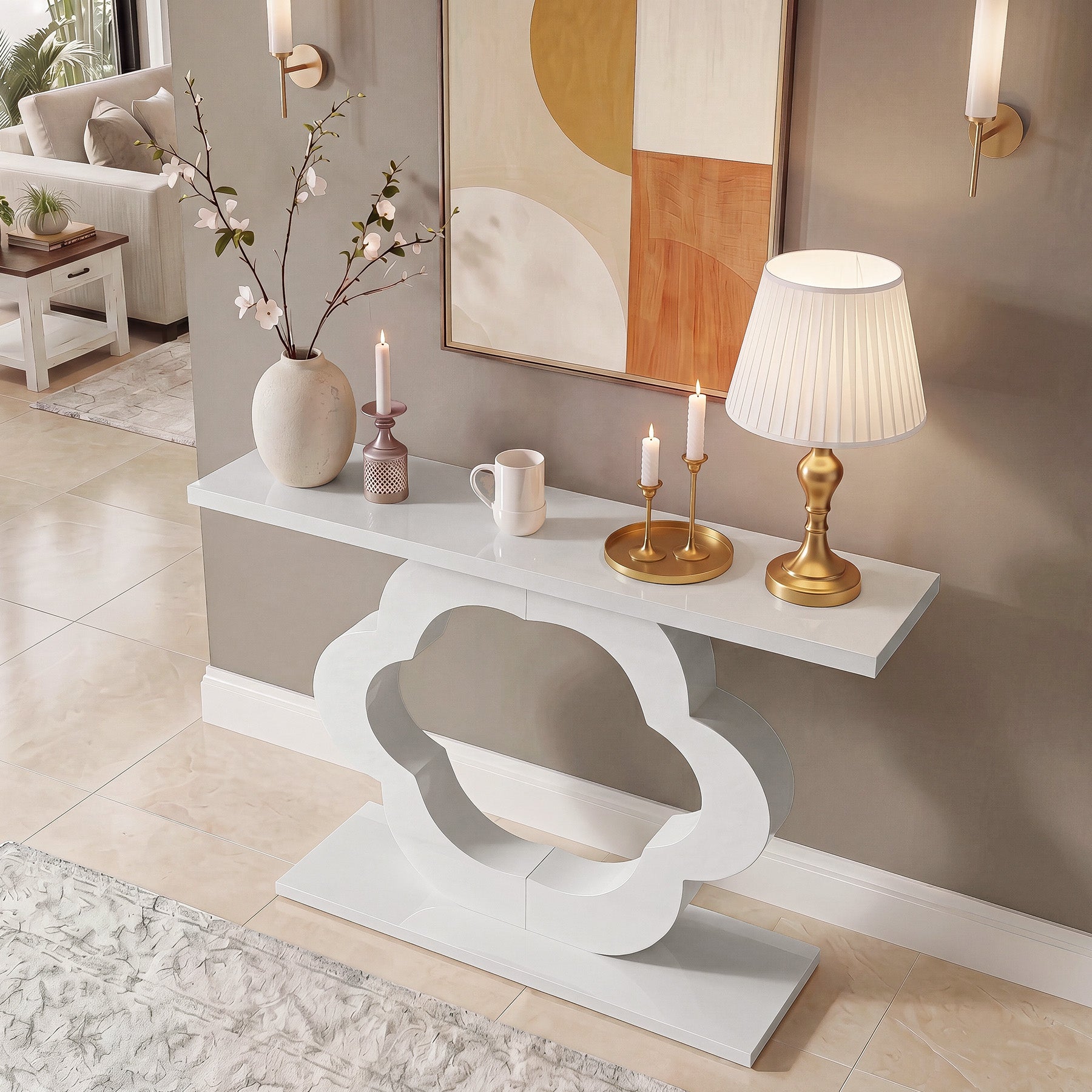 39.4" Console Table, Modern Entryway Sofa Table with Flower Cutout Base