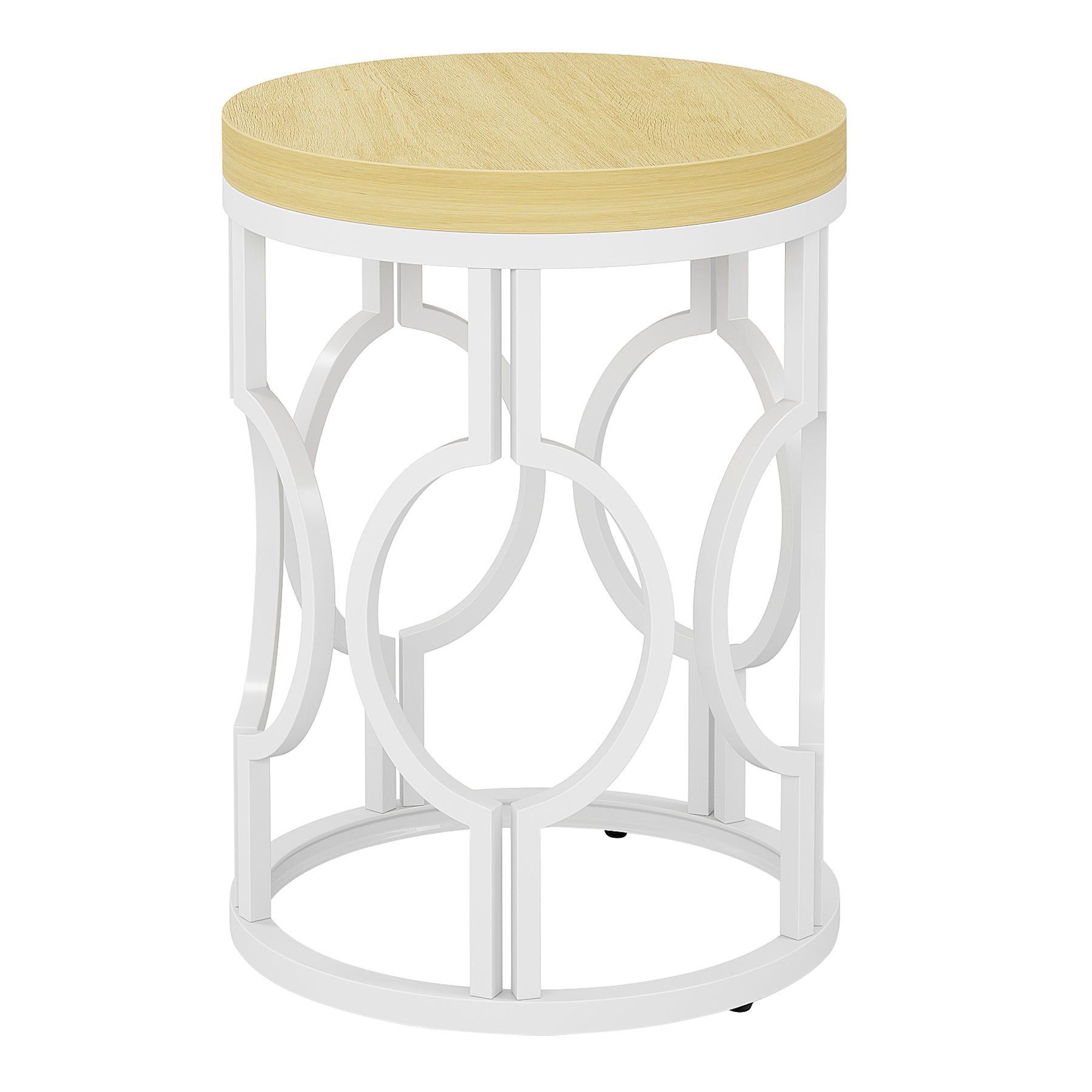 Round End Table, Industrial Side Table with Metal Hollow Frame