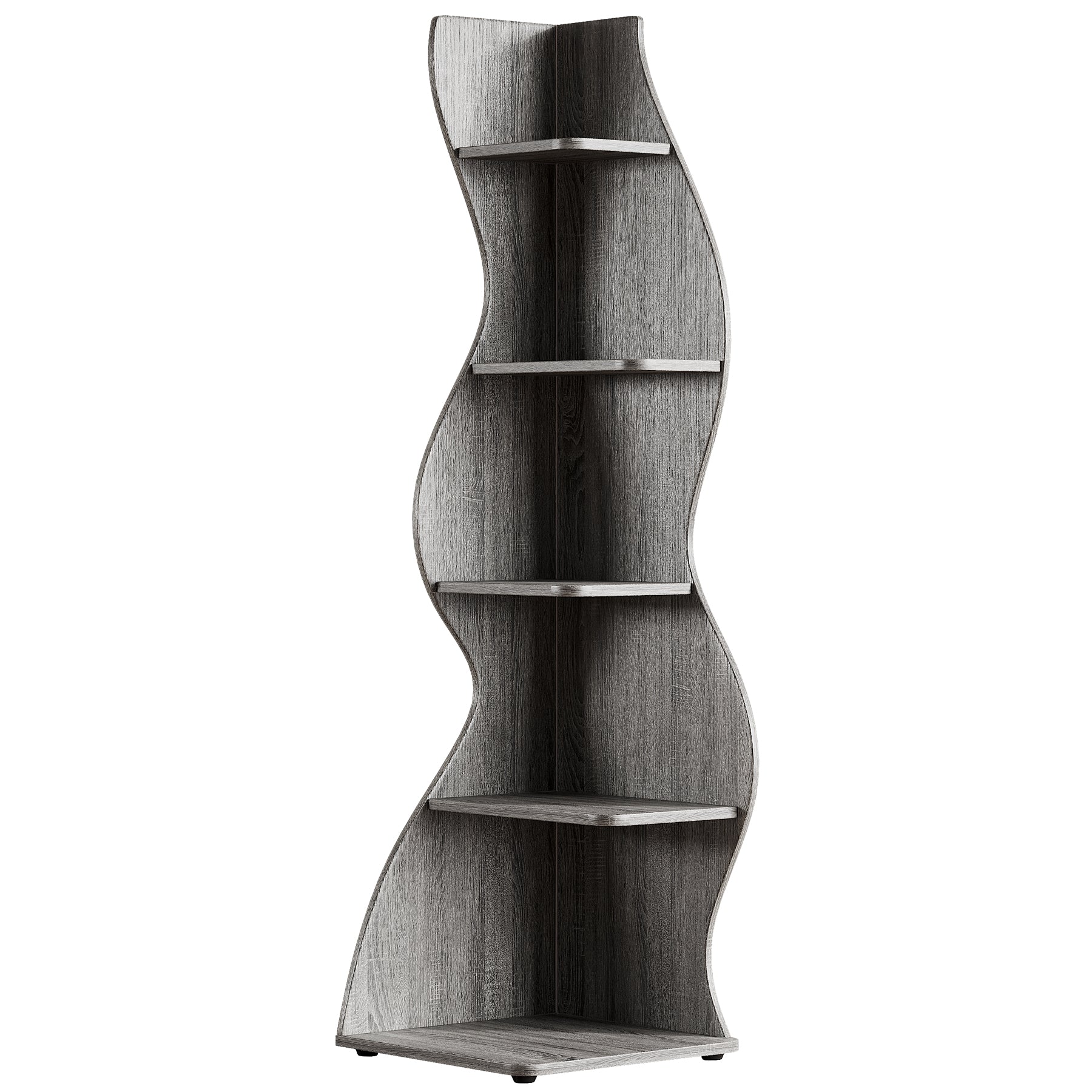 Wavy Corner Shelf, 5-Tier Bookshelf Bookcase Display Rack