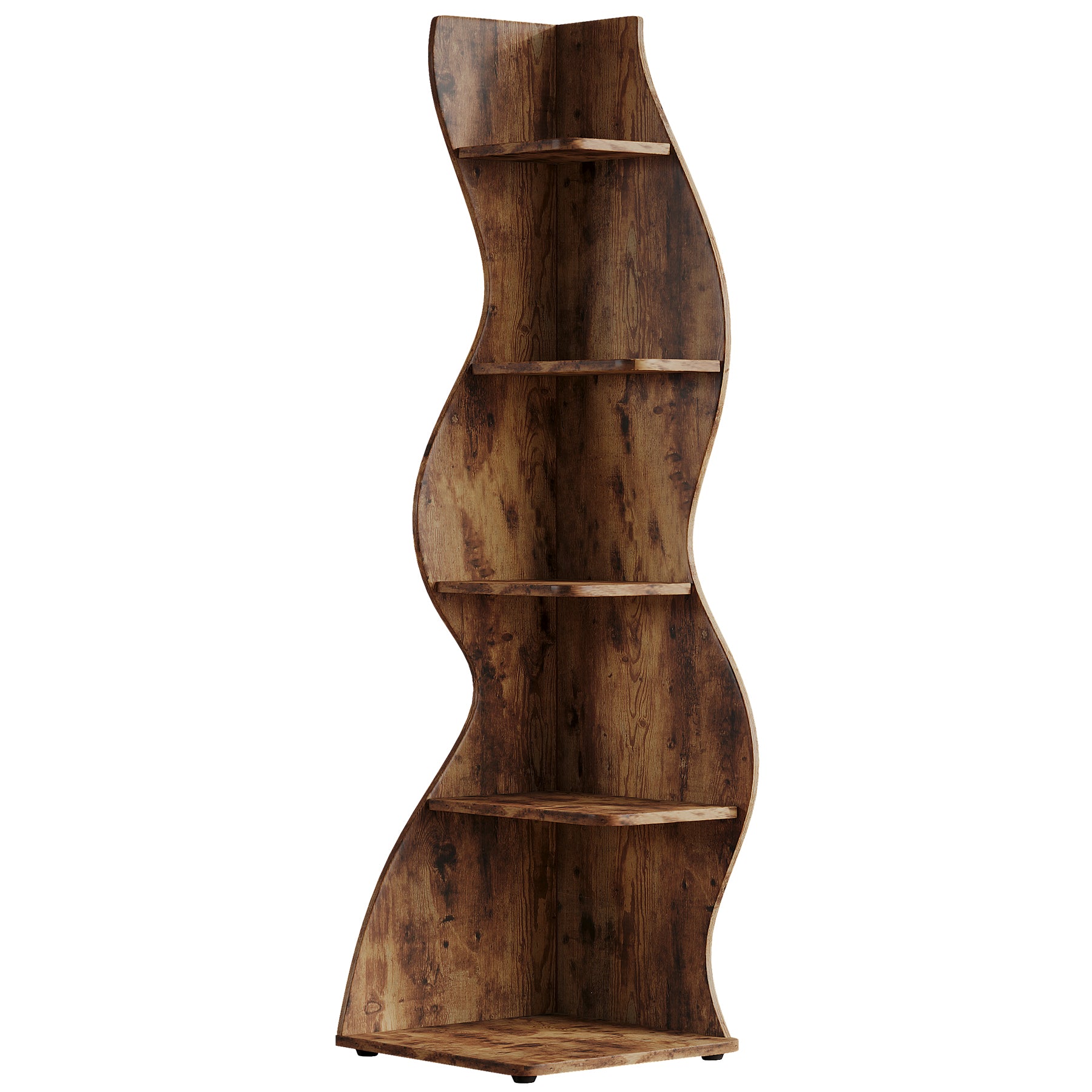 Wavy Corner Shelf, 5-Tier Bookshelf Bookcase Display Rack