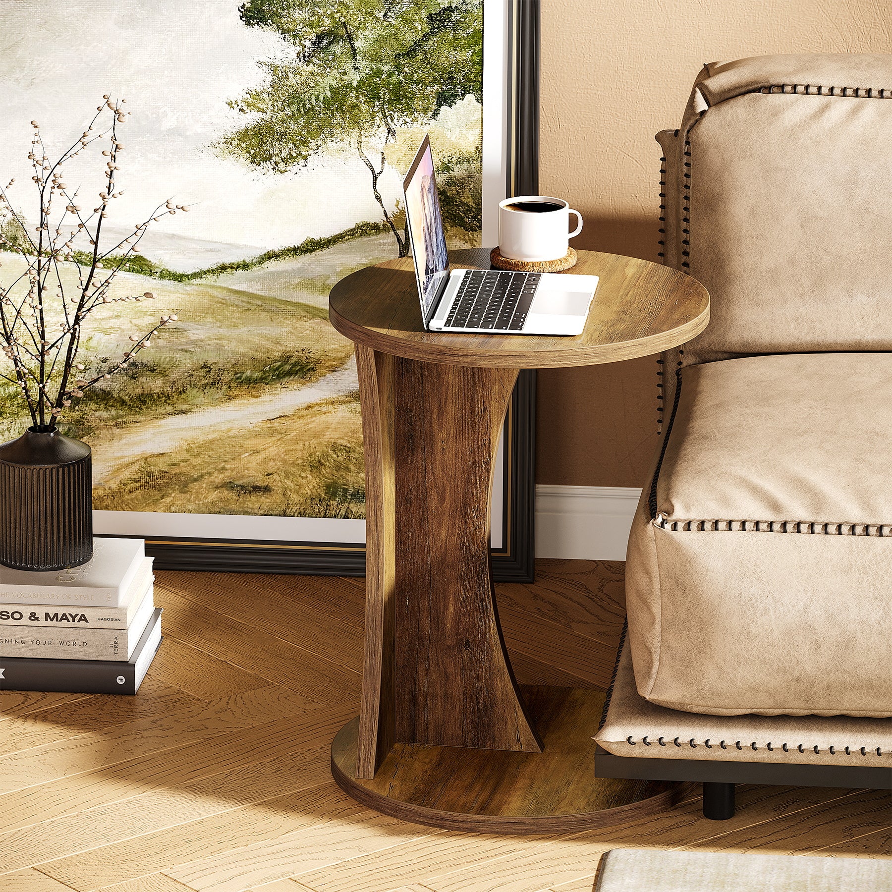 C-Shaped Nightstand, 2-Tier Bedside Table with Storage for Bedroom