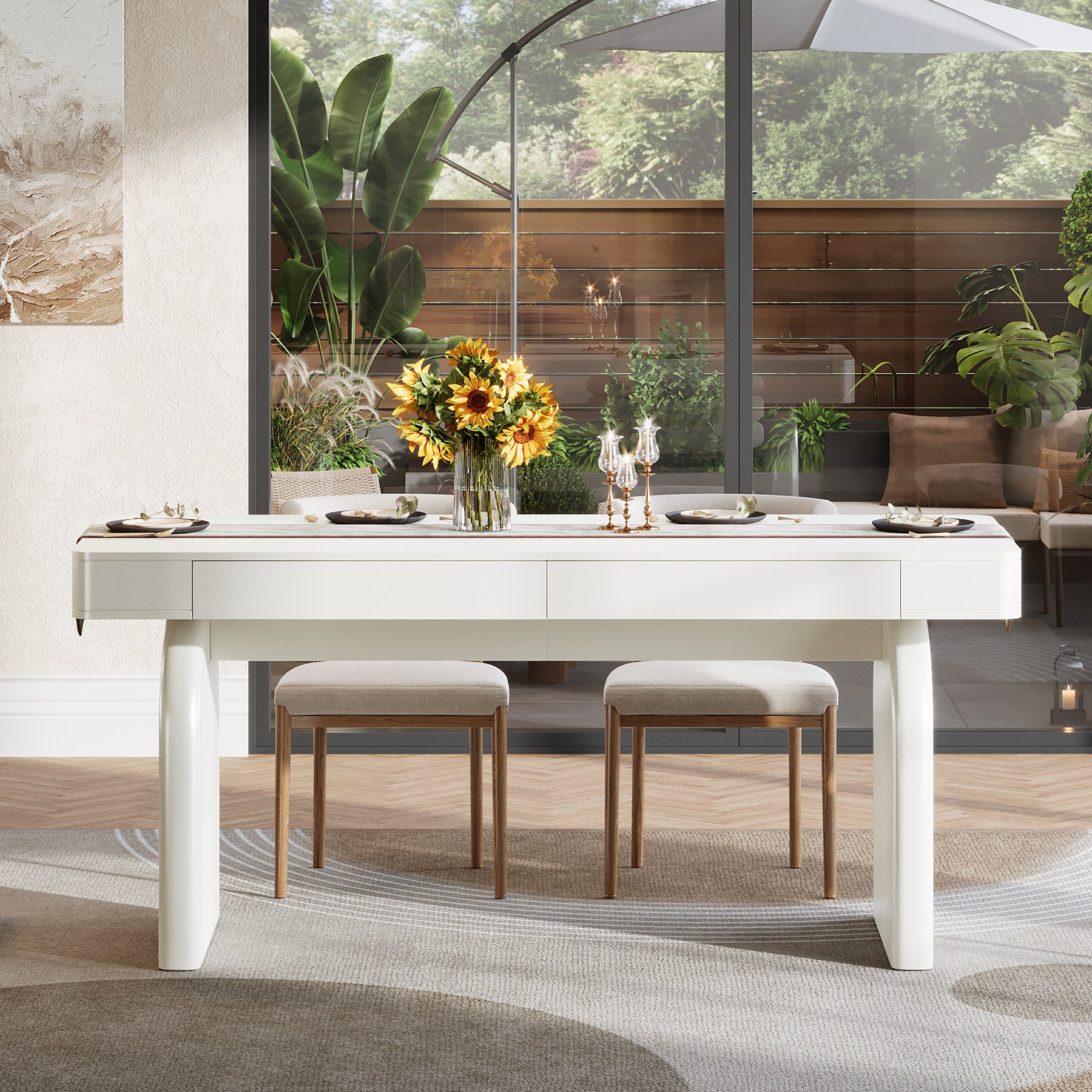 63" Dining Table, Rectangular Kitchen Table with 2 Drawers for 4-6 People