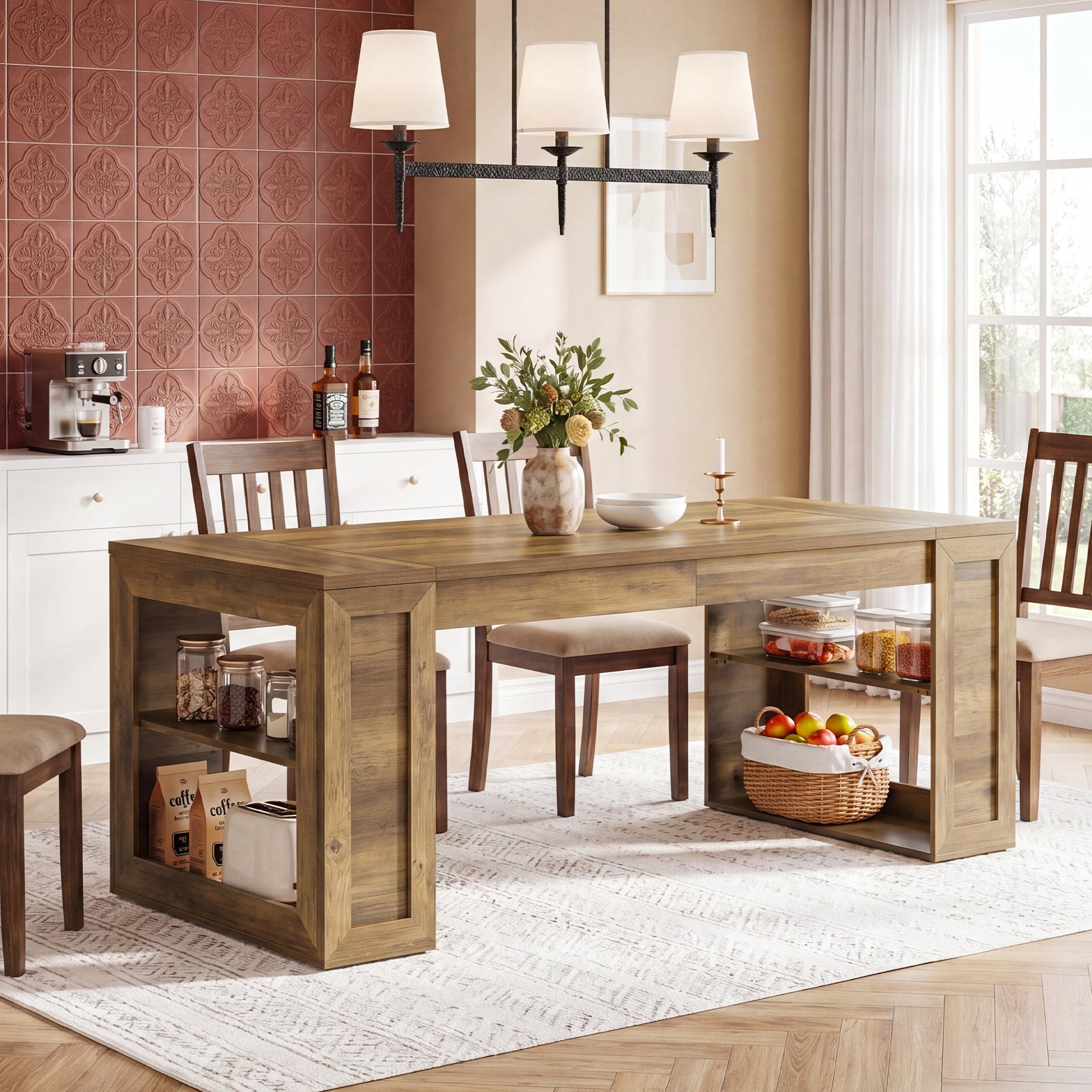 Tribesigns 70.8-Inch Dining Table, 6-Person Kitchen Table with Shelves