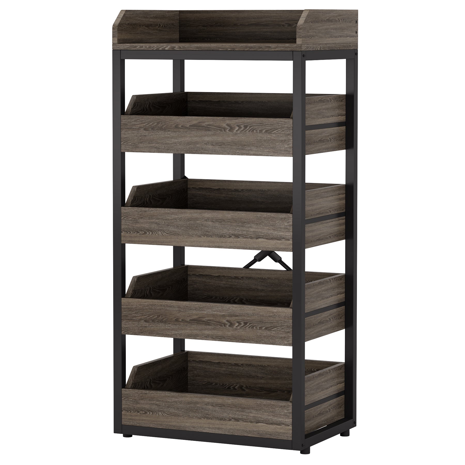 Wood Fruit and Vegetable Storage Rack Basket Stand with 5 Drawers Tribesigns