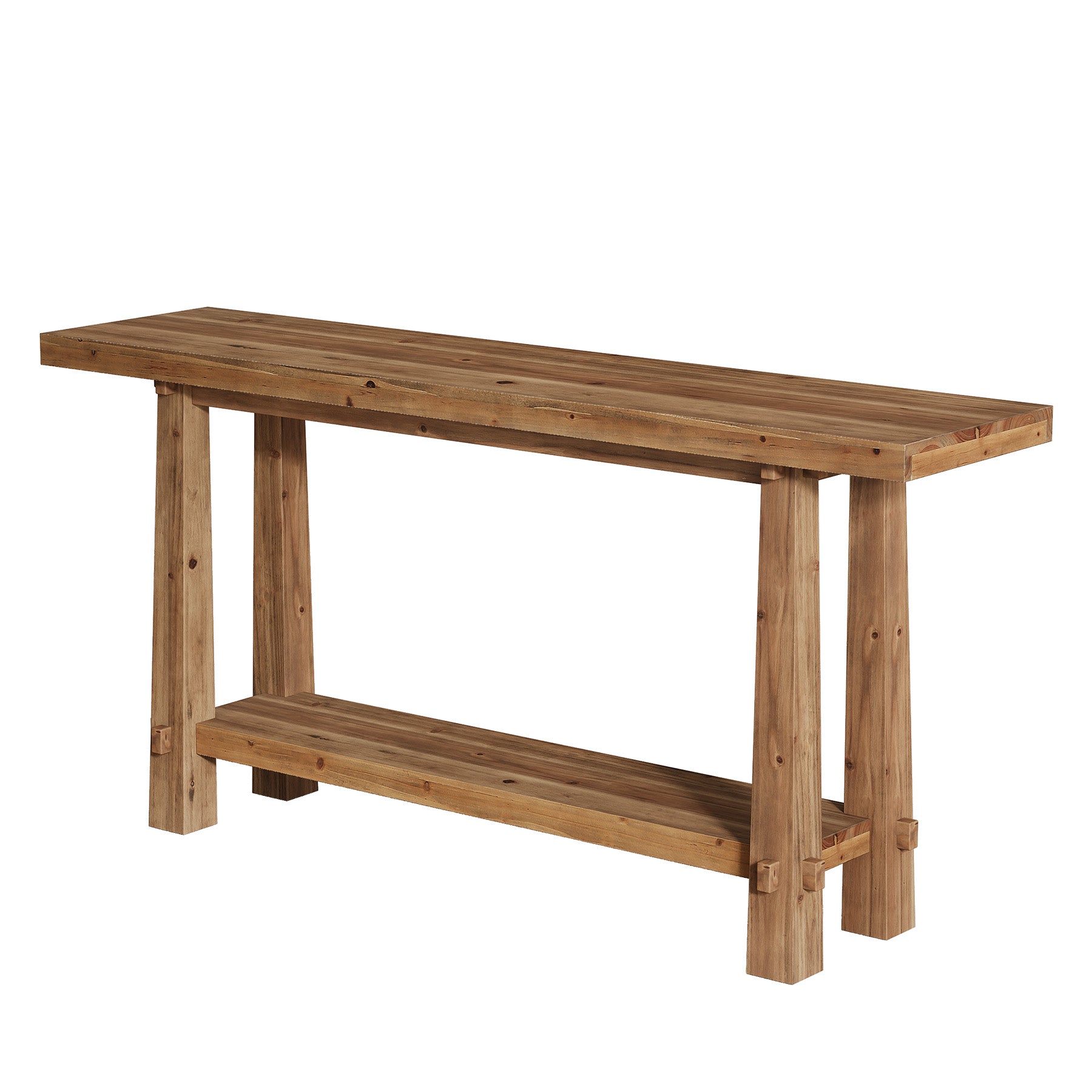 63" Solid Wood Console Table with Shelf, Farmhouse Narrow Entryway & Sofa Table for Hallway or Behind Couch