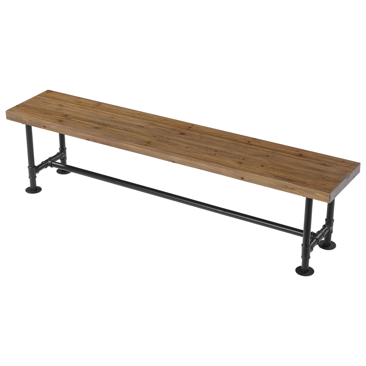 71" Solid Wood Dining Bench, Industrial Wood Bench with Metal Pipe Legs for Kitchen