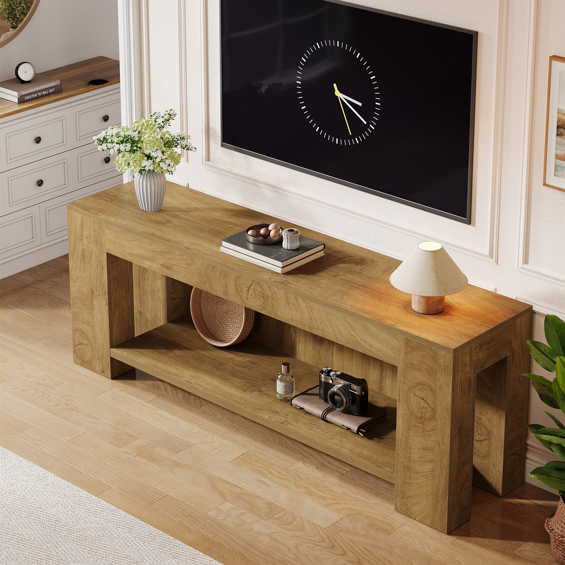 63" TV Stand, Entertainment Center with Open Shelves for Up to 75" TVs