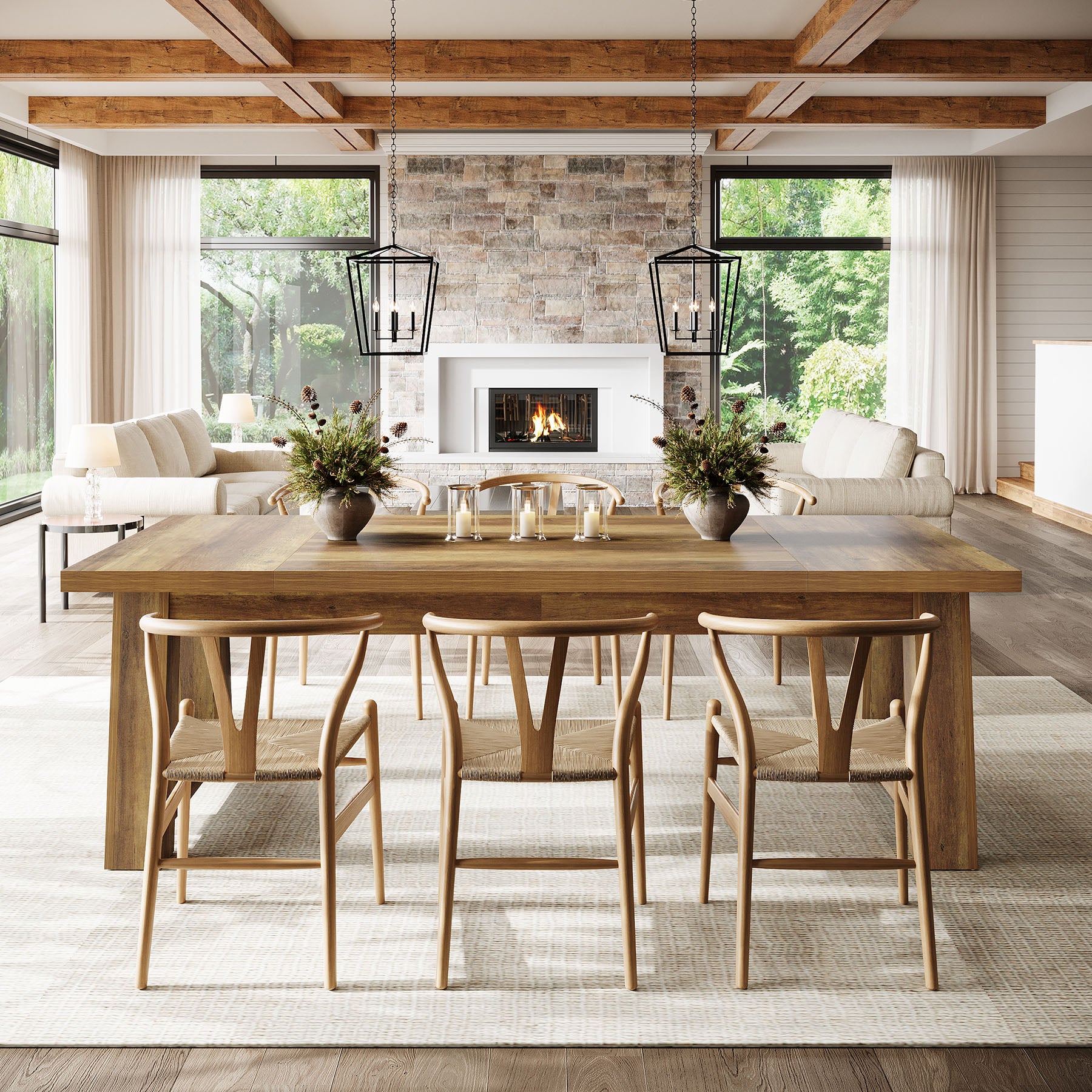 70.5'' Dining Table for 6 - 8, Farmhouse Kitchen Table with Sturdy Legs Tribesigns