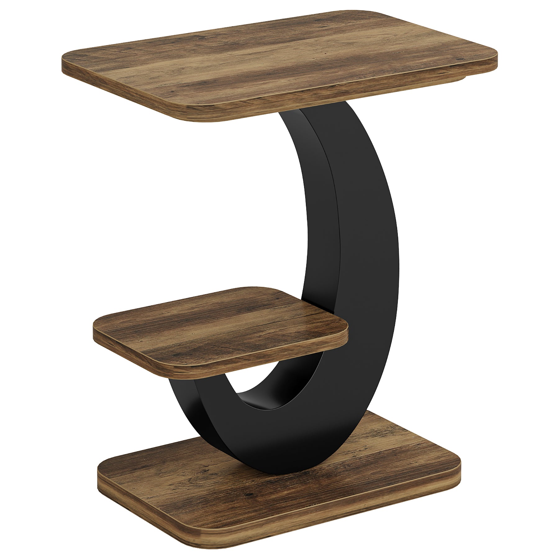 2-Tier End Table, Narrow Side Table with Metal Arc-Shaped Frame