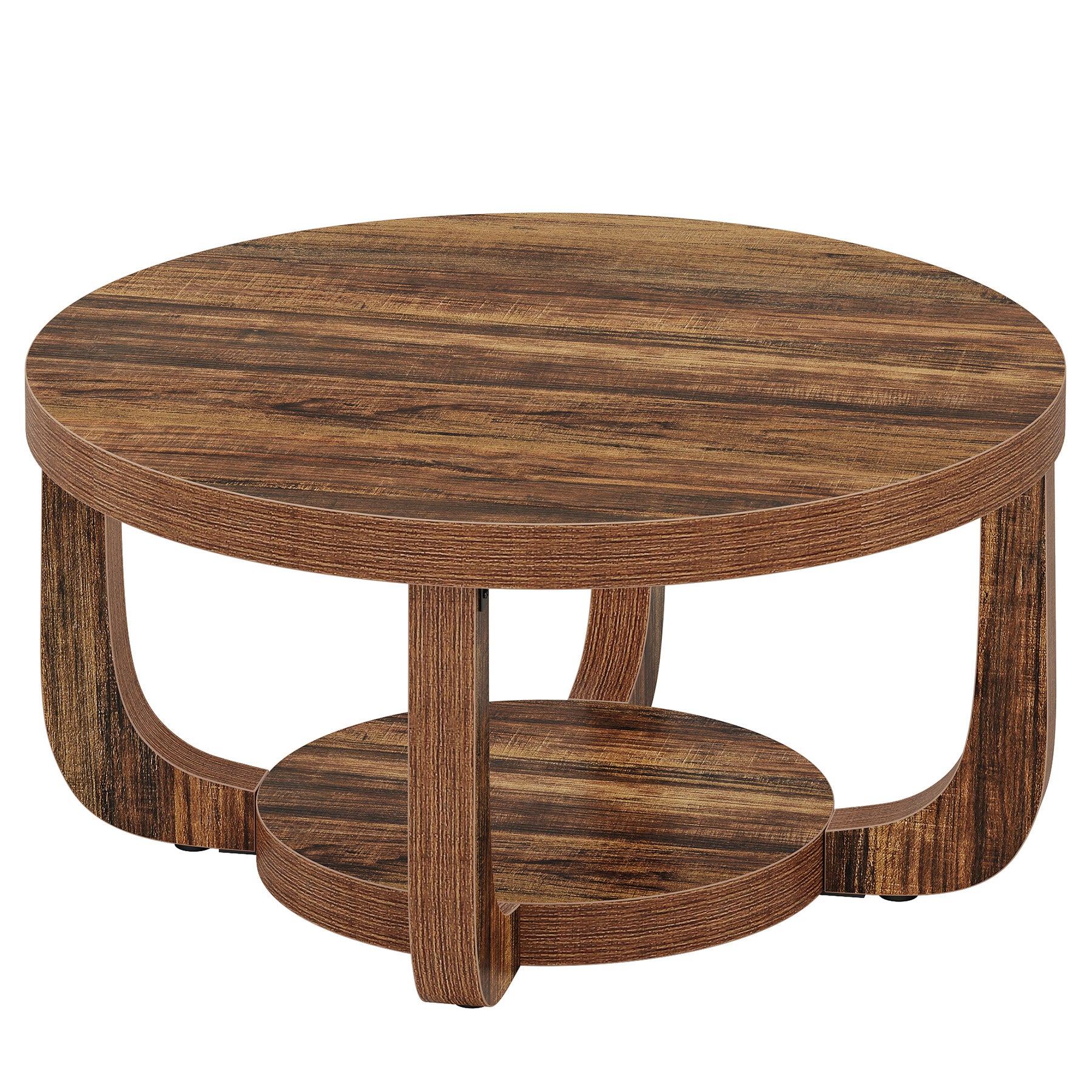 31.5" Coffee Table, Modern 2-Tier Circle Center Table with Storage