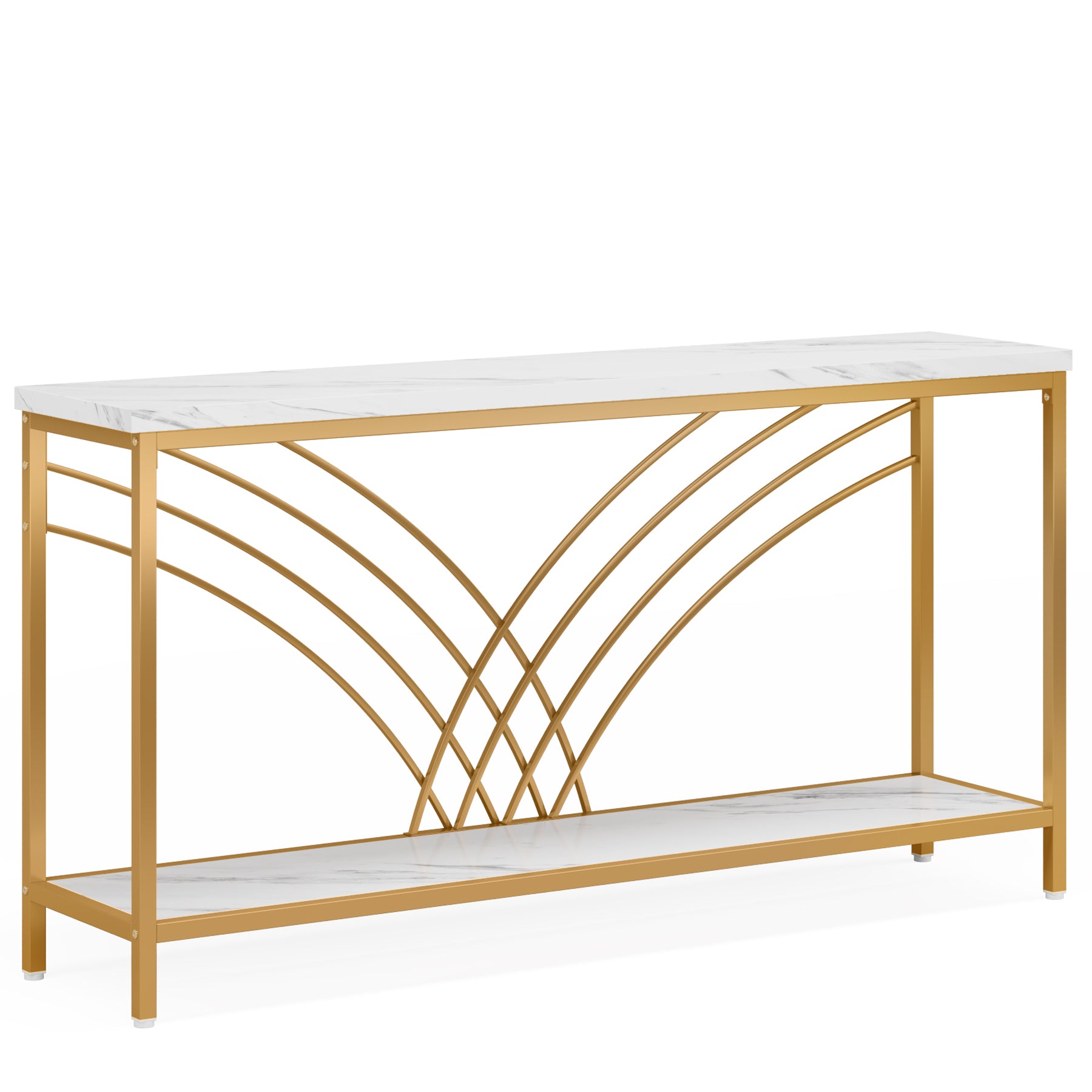 70.9" Console Table, Faux Marble Entryway Table with 2 Tier Storage Shelf