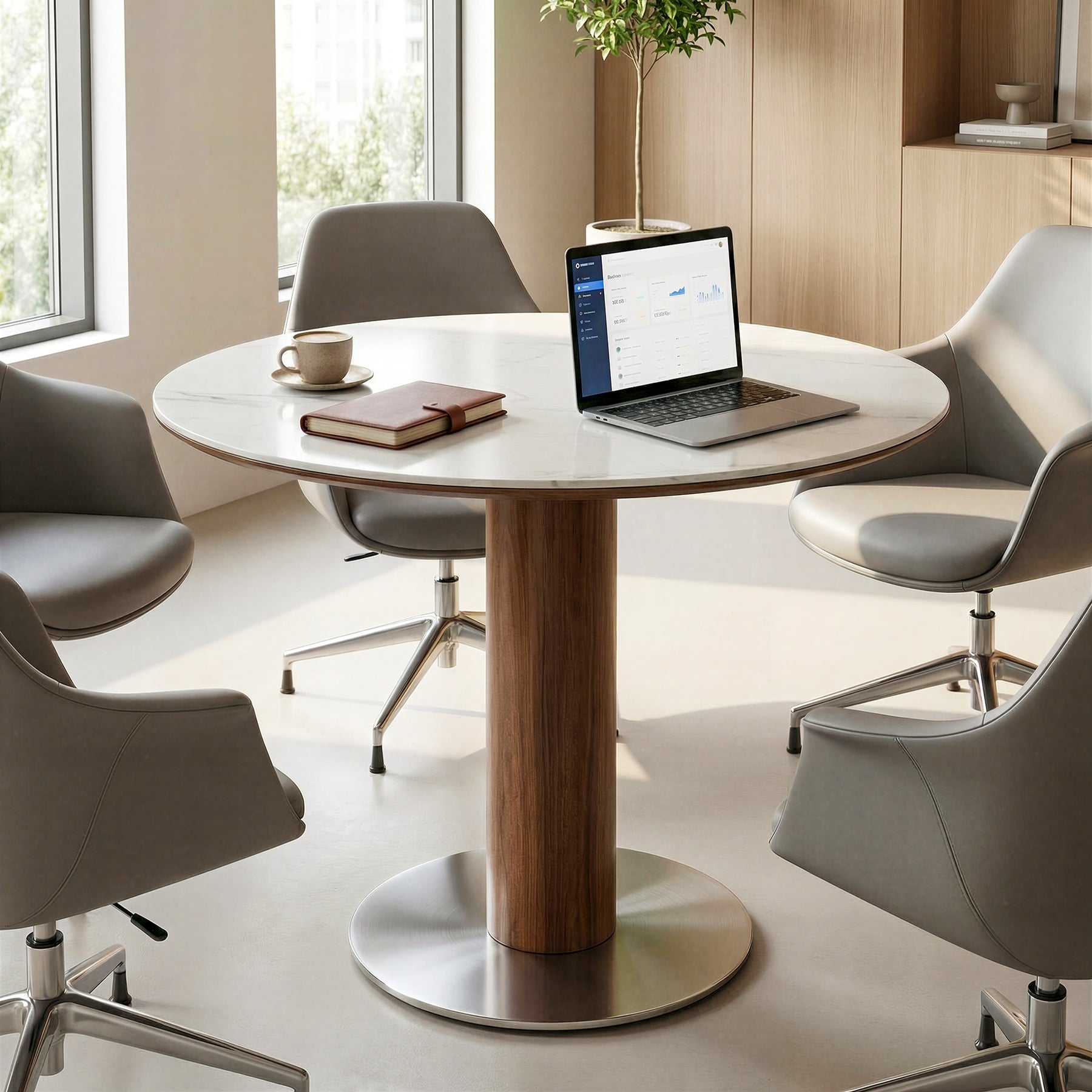 31.5" Round Conference Table, Small Wood Meeting Room Table for 2-4 People